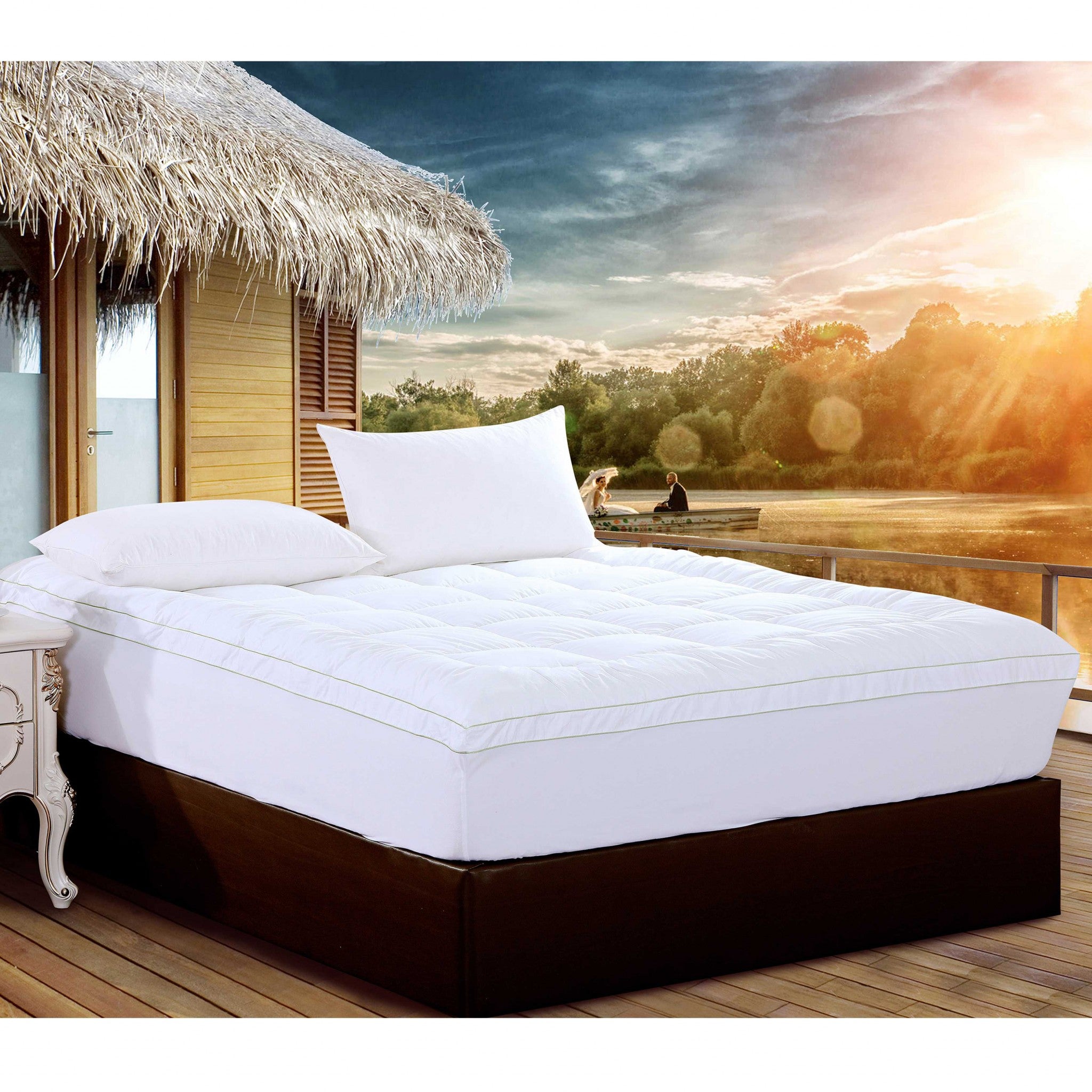 18" Square Quilted Accent California King Piping Mattress Pad With Fitted Cover