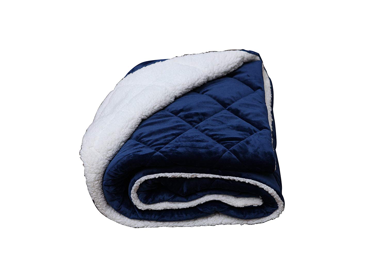 60" X 80" Navy Blue Luxury Cozy Square Quilted Throw Blanket And Black Fleece