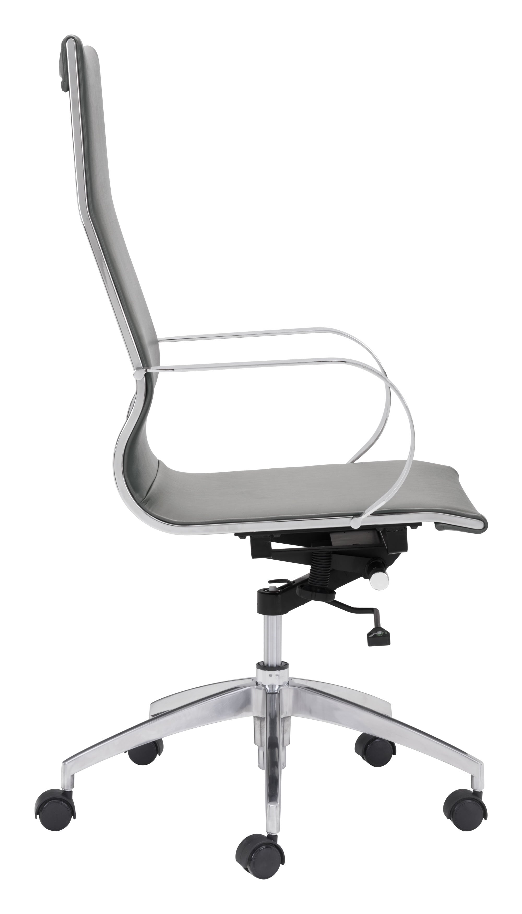 27.6" x 27.6" x 42.9" Gray, Leatherette, Chromed Steel, High Back Office Chair