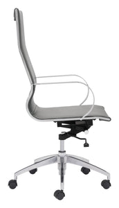 27.6" x 27.6" x 42.9" Gray, Leatherette, Chromed Steel, High Back Office Chair
