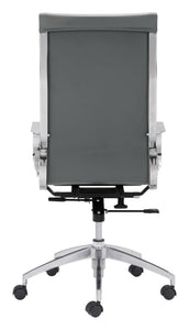 27.6" x 27.6" x 42.9" Gray, Leatherette, Chromed Steel, High Back Office Chair