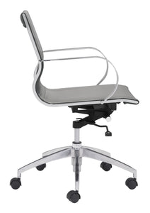 27.6" x 27.6" x 33.9" Gray, Leatherette, Chromed Steel, Low Back Office Chair