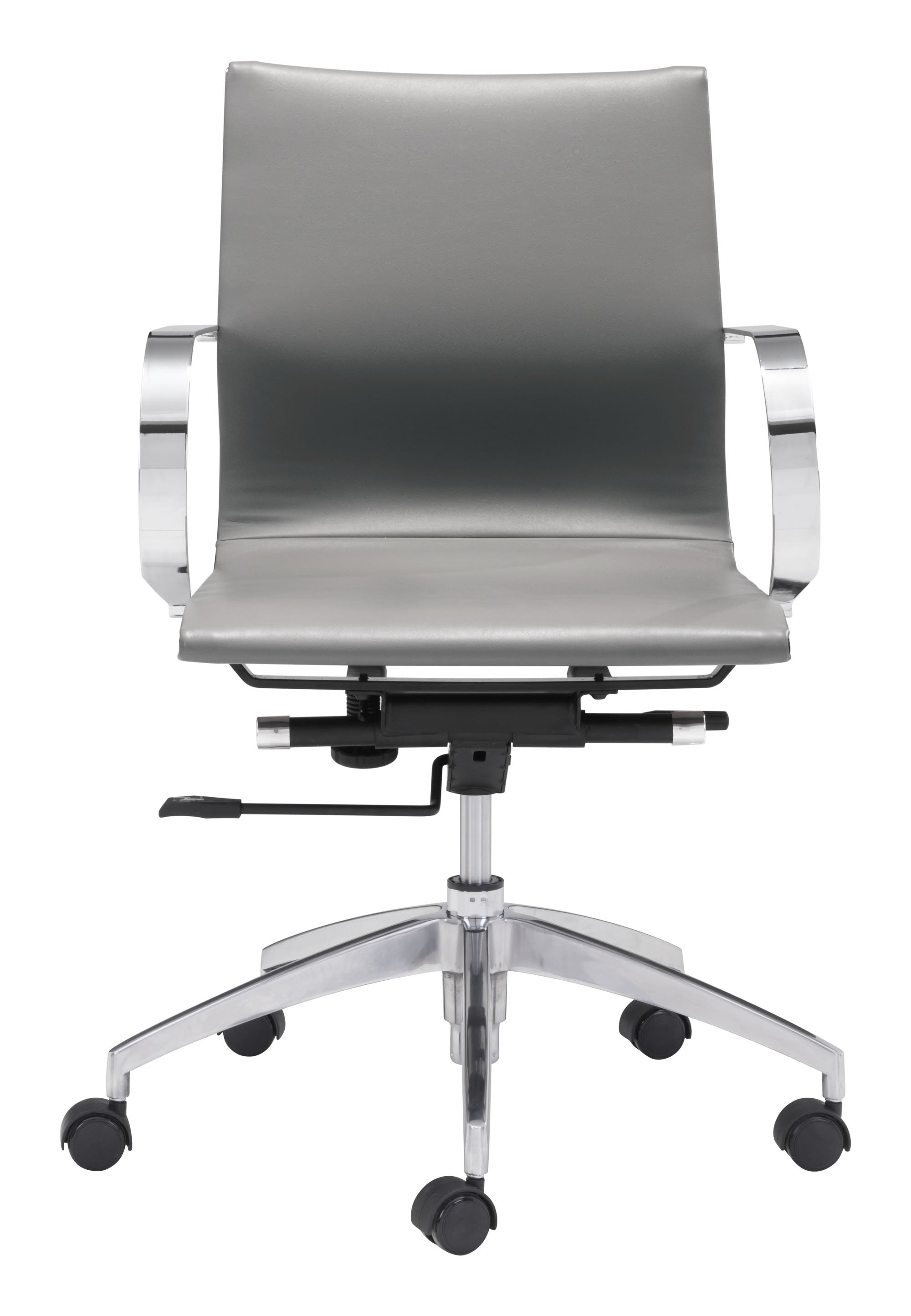 27.6" x 27.6" x 33.9" Gray, Leatherette, Chromed Steel, Low Back Office Chair