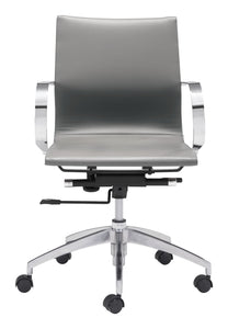 27.6" x 27.6" x 33.9" Gray, Leatherette, Chromed Steel, Low Back Office Chair