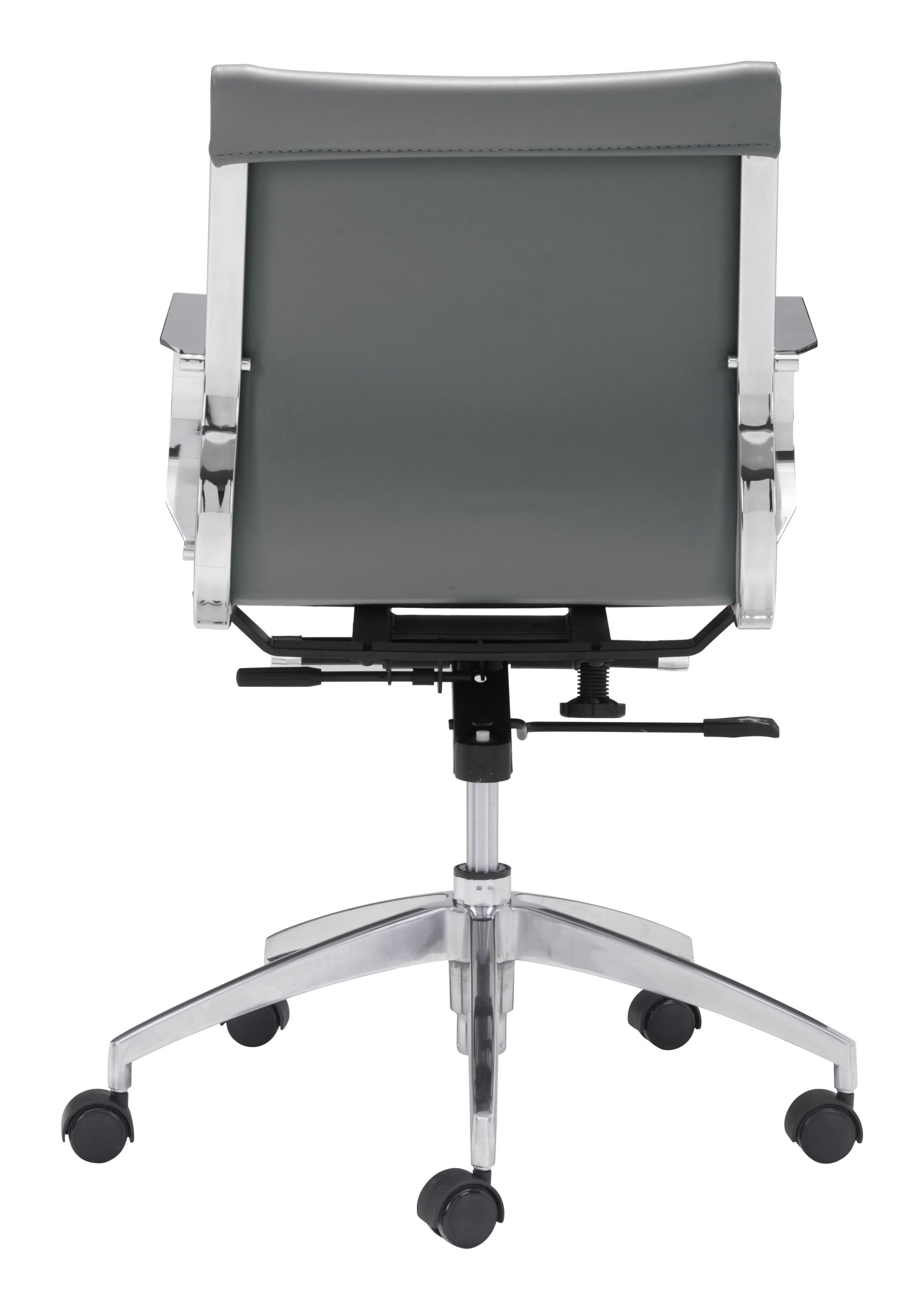 27.6" x 27.6" x 33.9" Gray, Leatherette, Chromed Steel, Low Back Office Chair