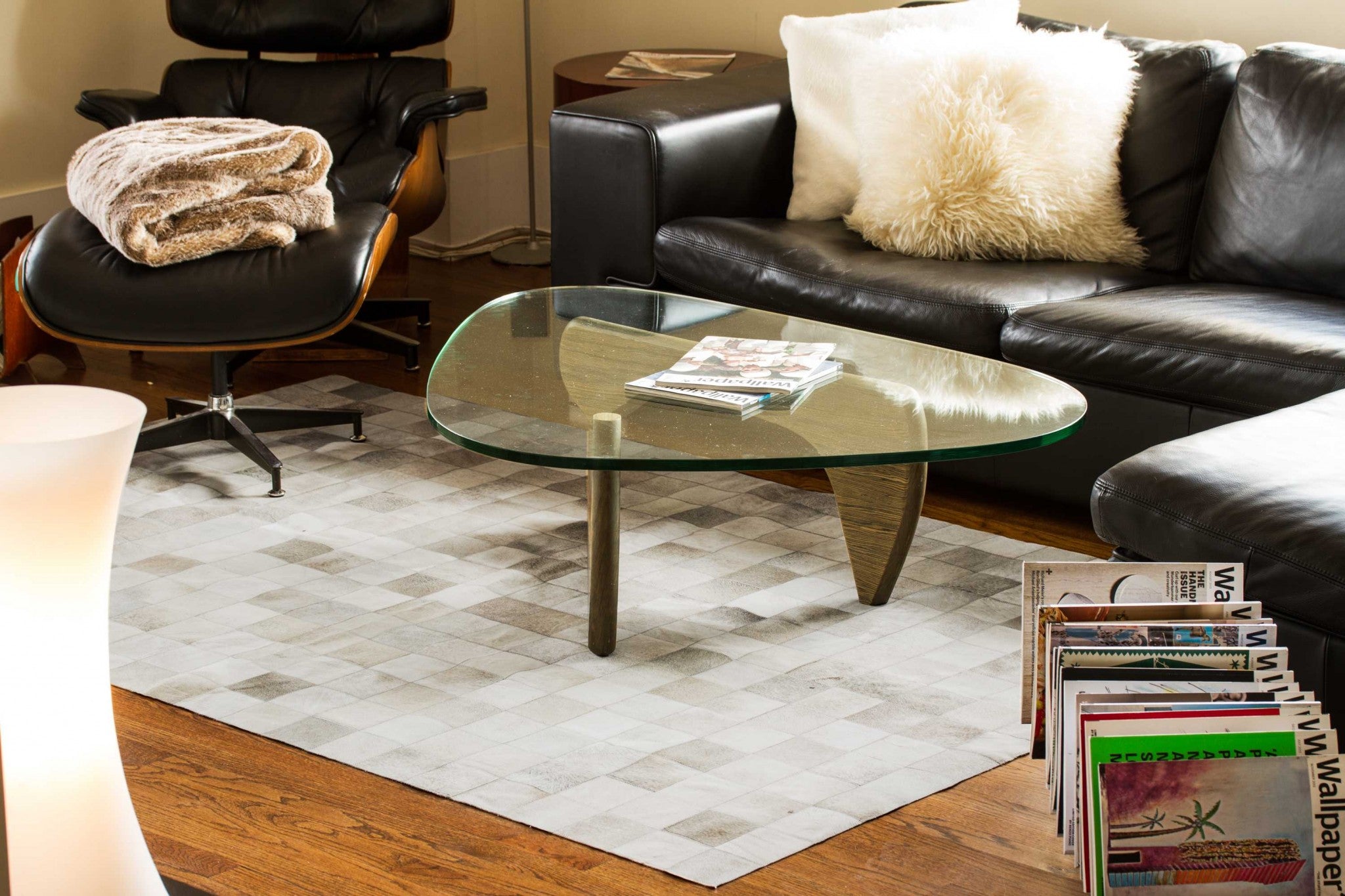 60" x 96" Gray, 4" Square Patches, Cowhide - Area Rug