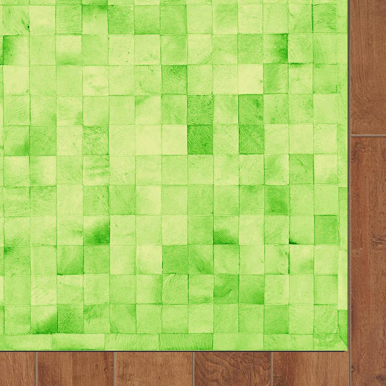 60" x 96" Lime, 4" Square Patches, Cowhide - Area Rug