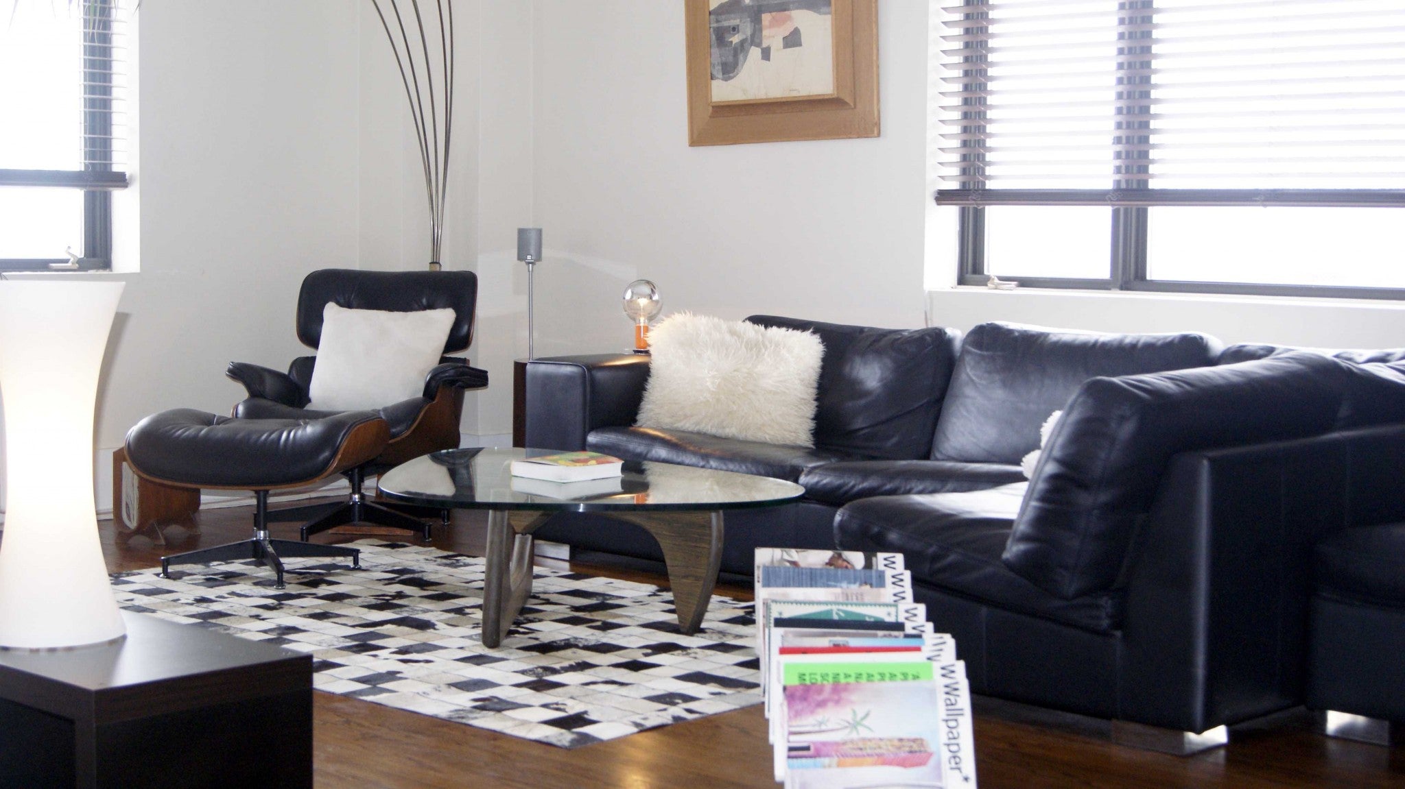 60" x 96" Black and White, 4" Square Patches, Cowhide - Area Rug