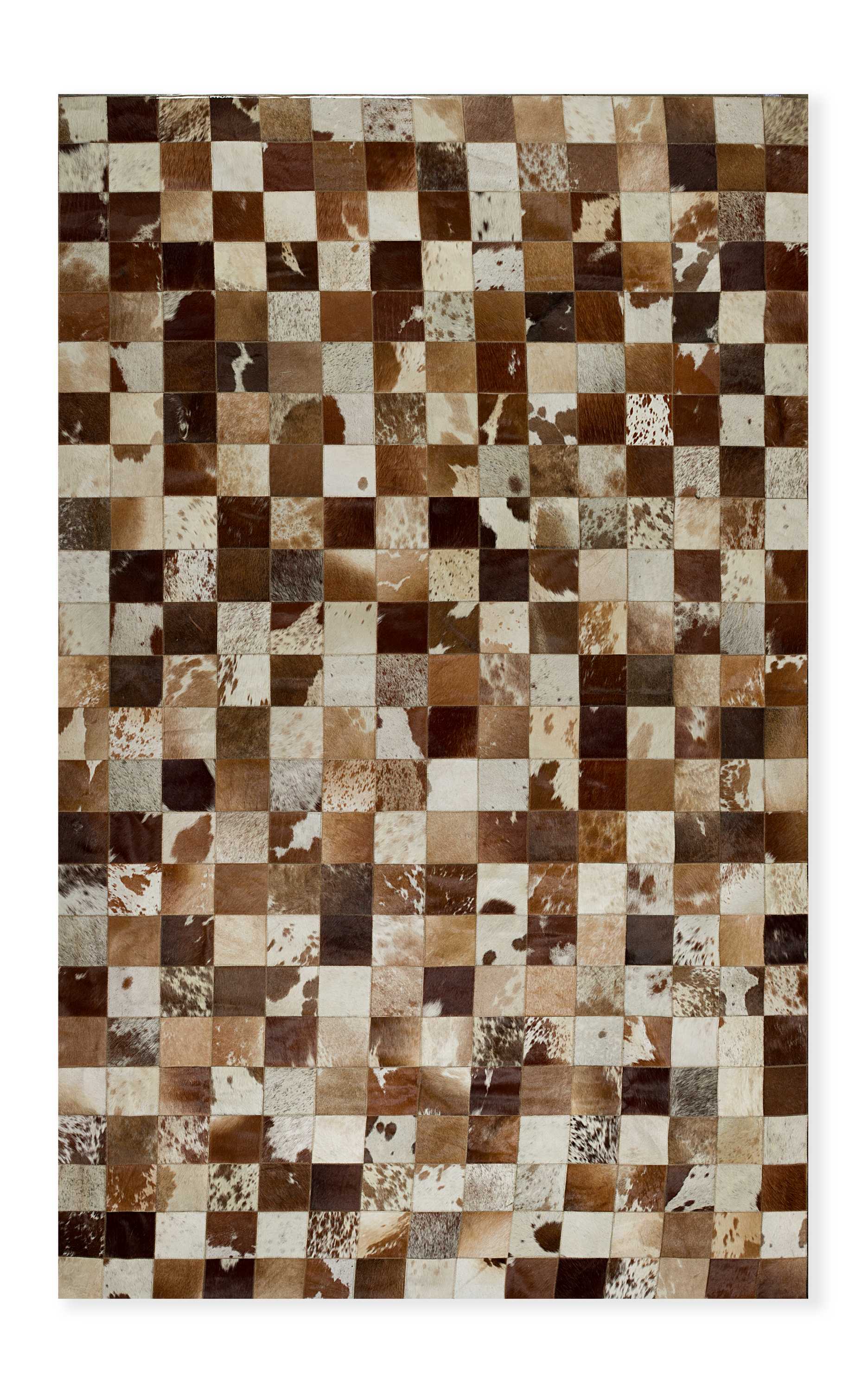 60" x 96" Brown and White, 4" Square Patches, Cowhide - Area Rug