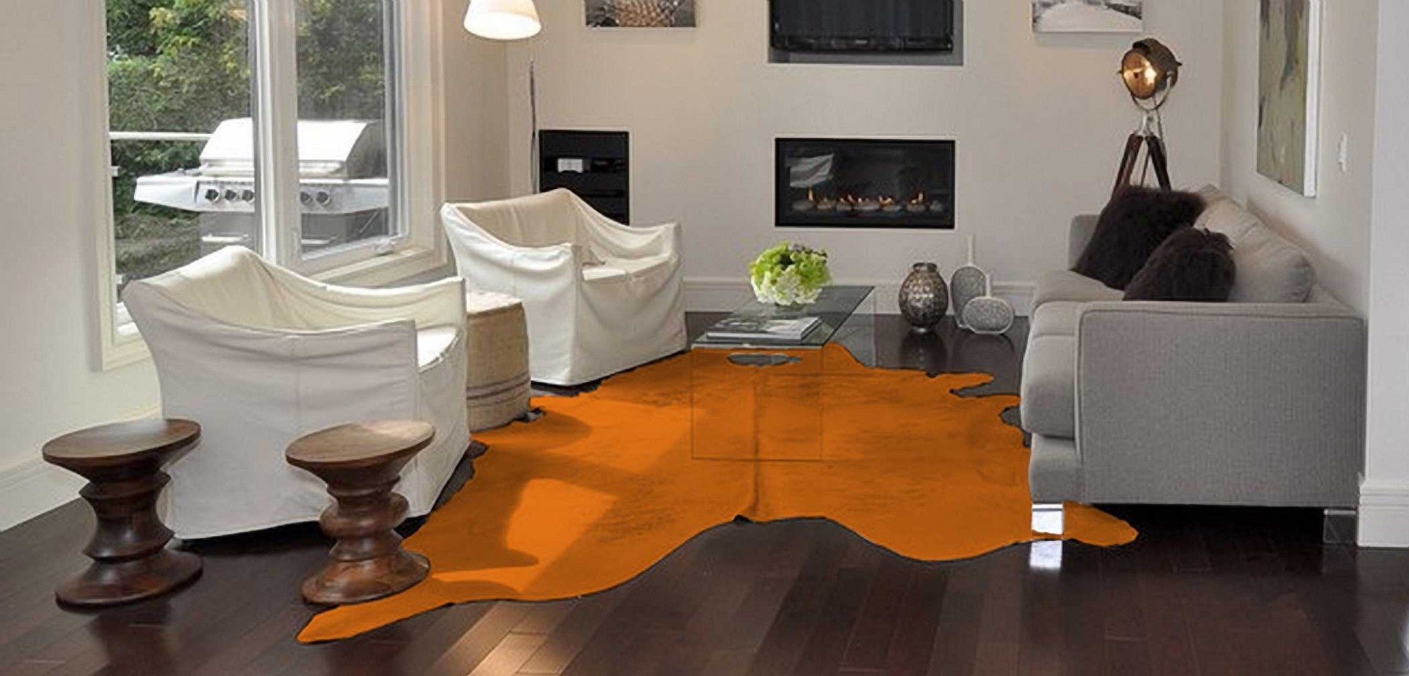 72" x 84" Orange, Cowhide - Rug