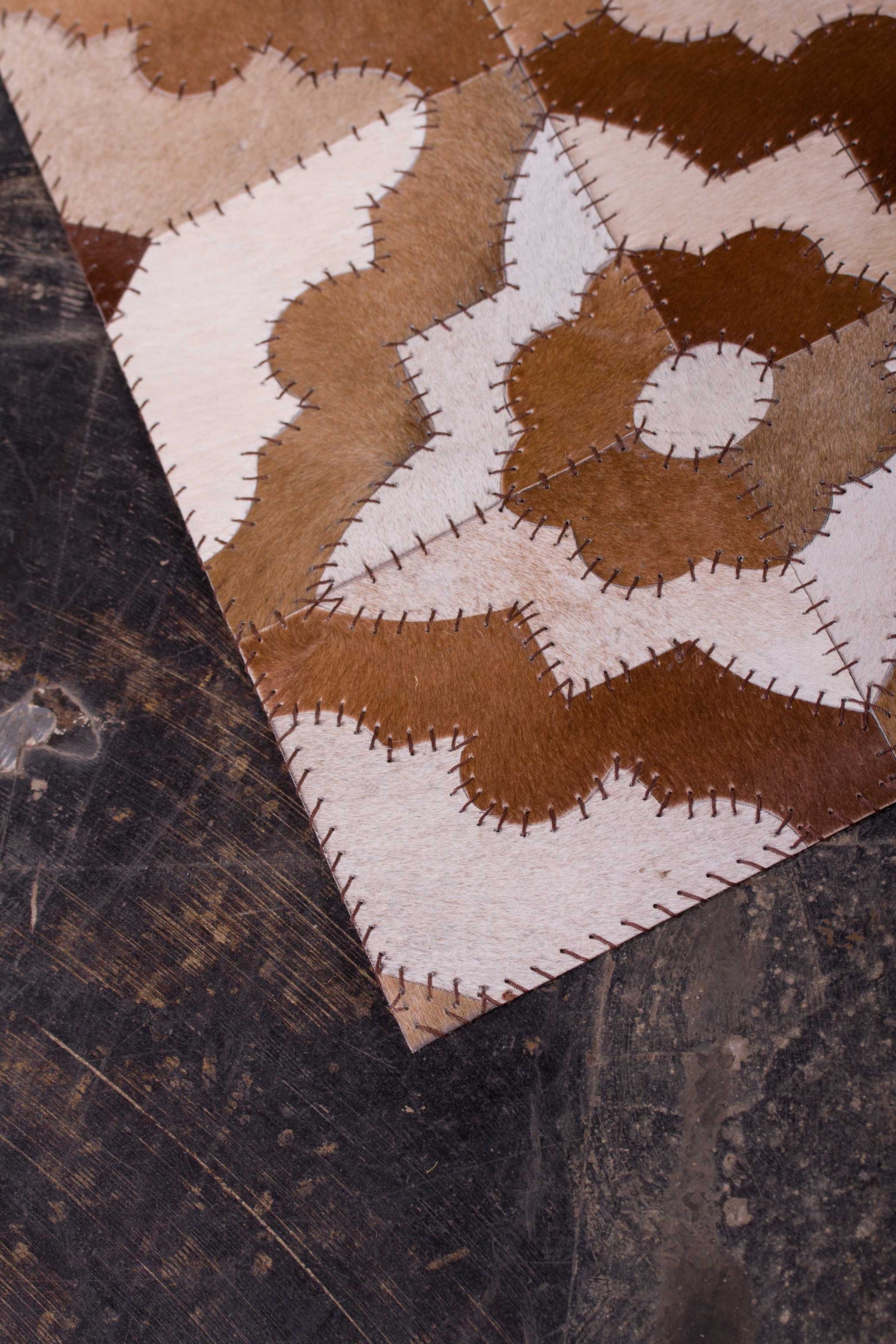 8" x 5" Brown And Natural Stitched Cowhide - Area Rug
