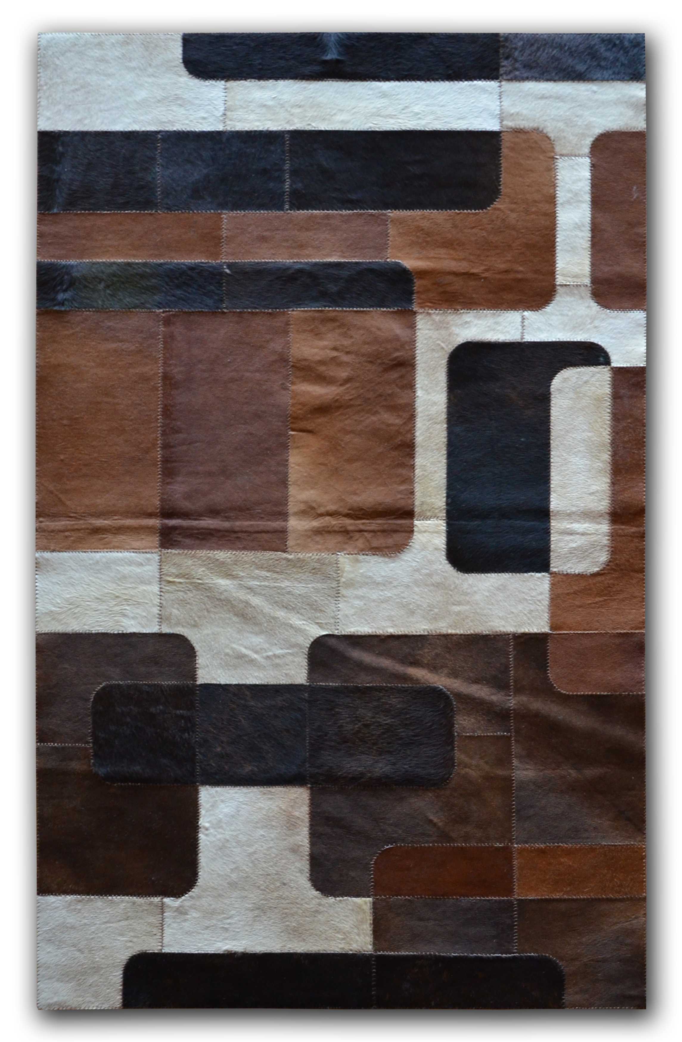 8" x 5" Tricolor Nostalgia Natural Stitched Cowhide - Area Rug