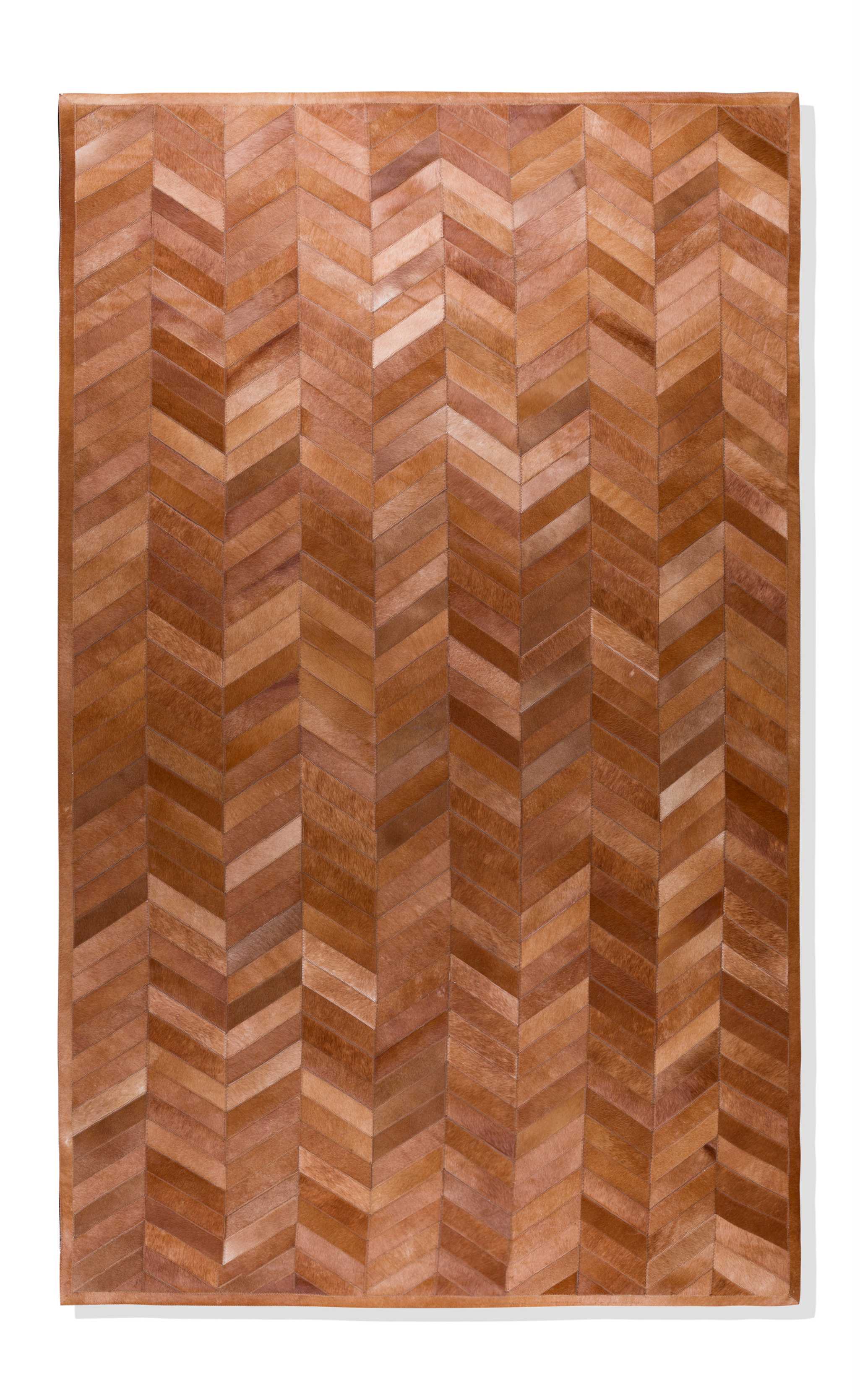 8" x 5" Tan Parquet Natural Stitched Cowhide - Area Rug