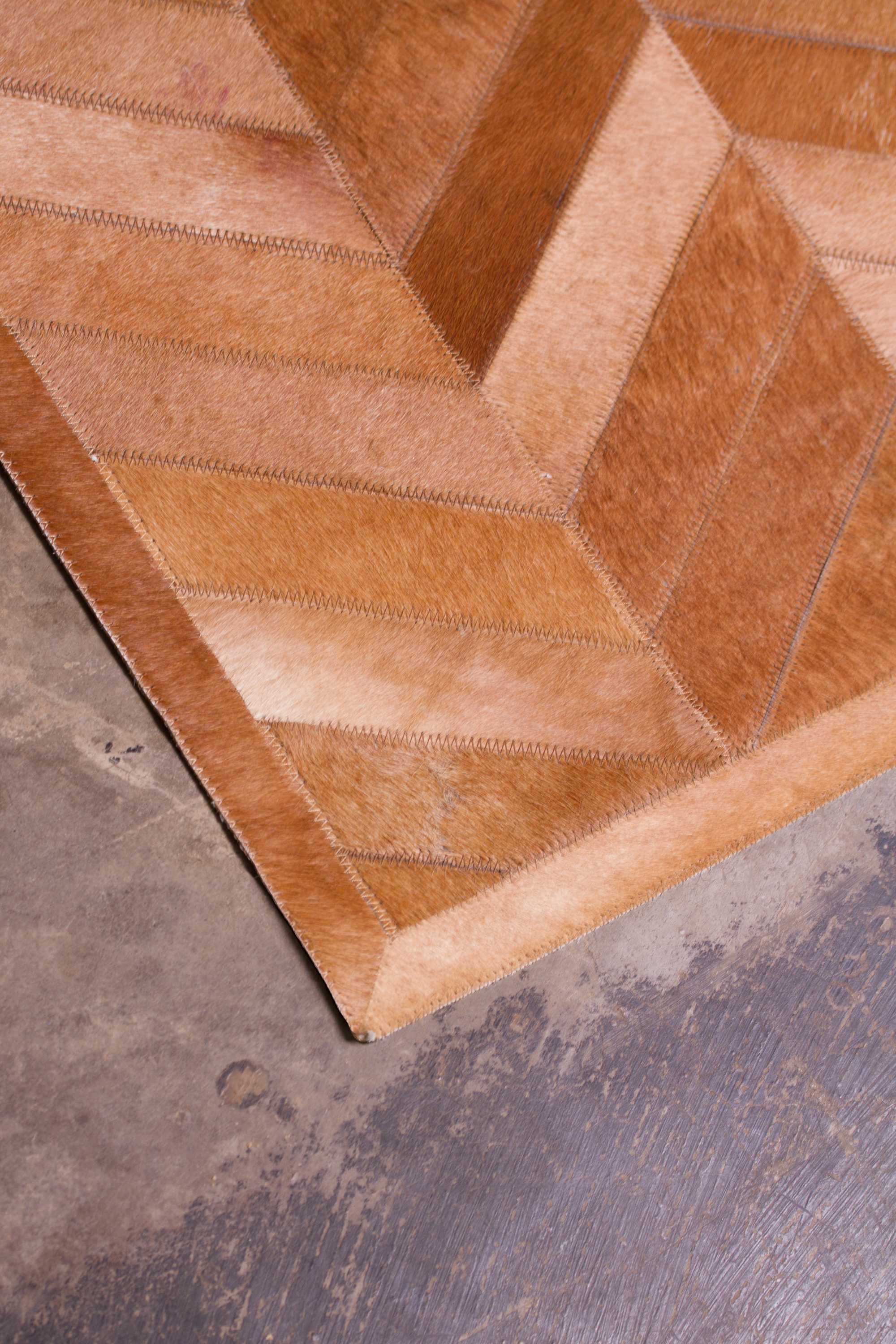 8" x 5" Tan Parquet Natural Stitched Cowhide - Area Rug