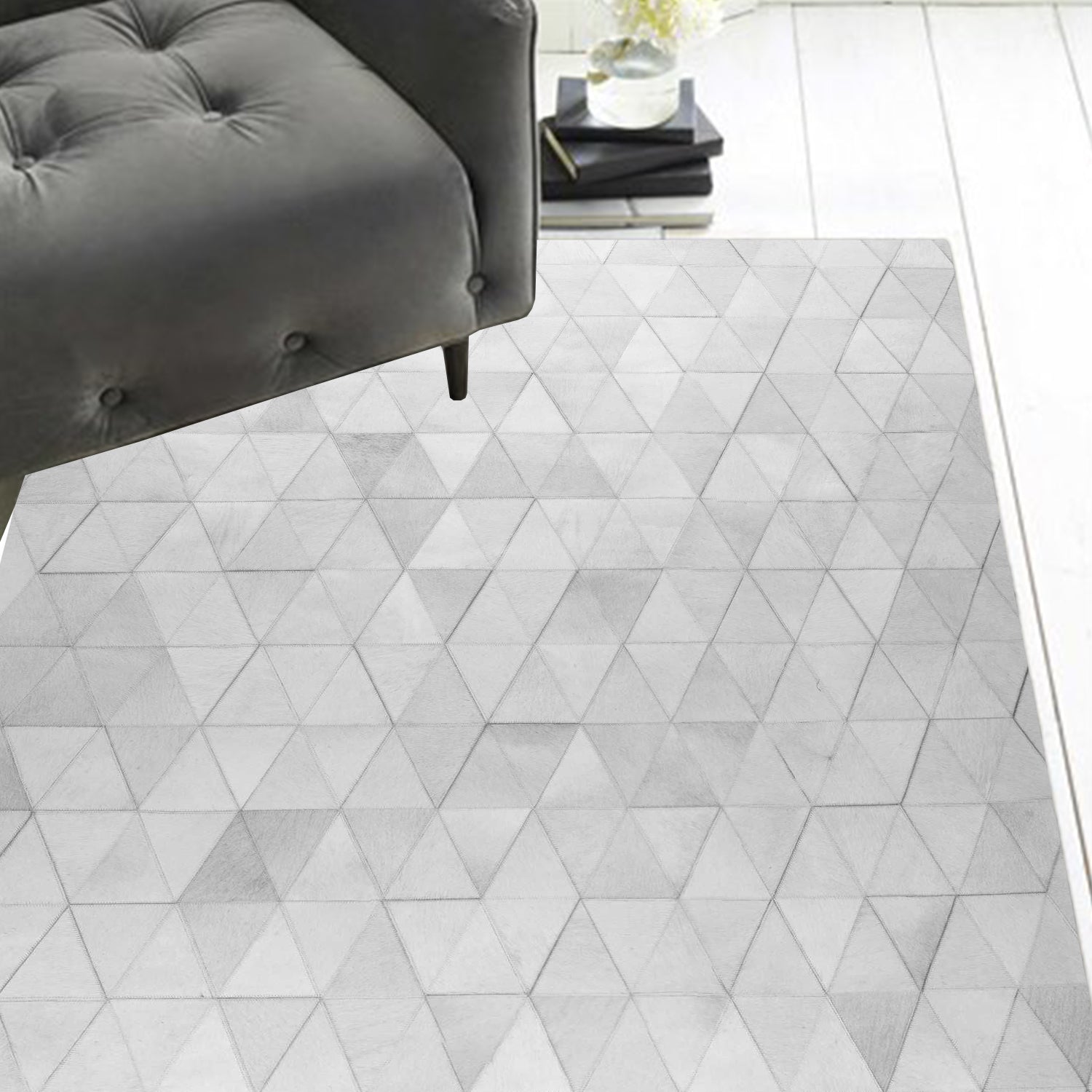 96" x 120" Gray, Mosaik Natural Stitched Cowhide - Area Rug