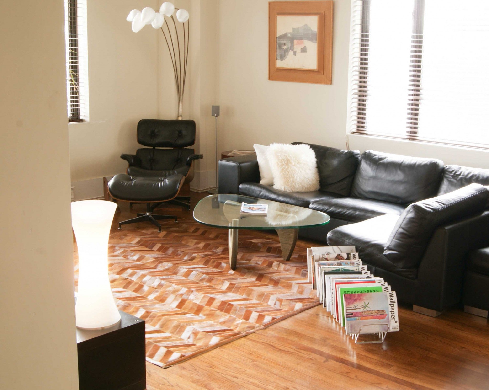 8" x 10" Tan Parquet, Natural Stitched Cowhide - Area Rug