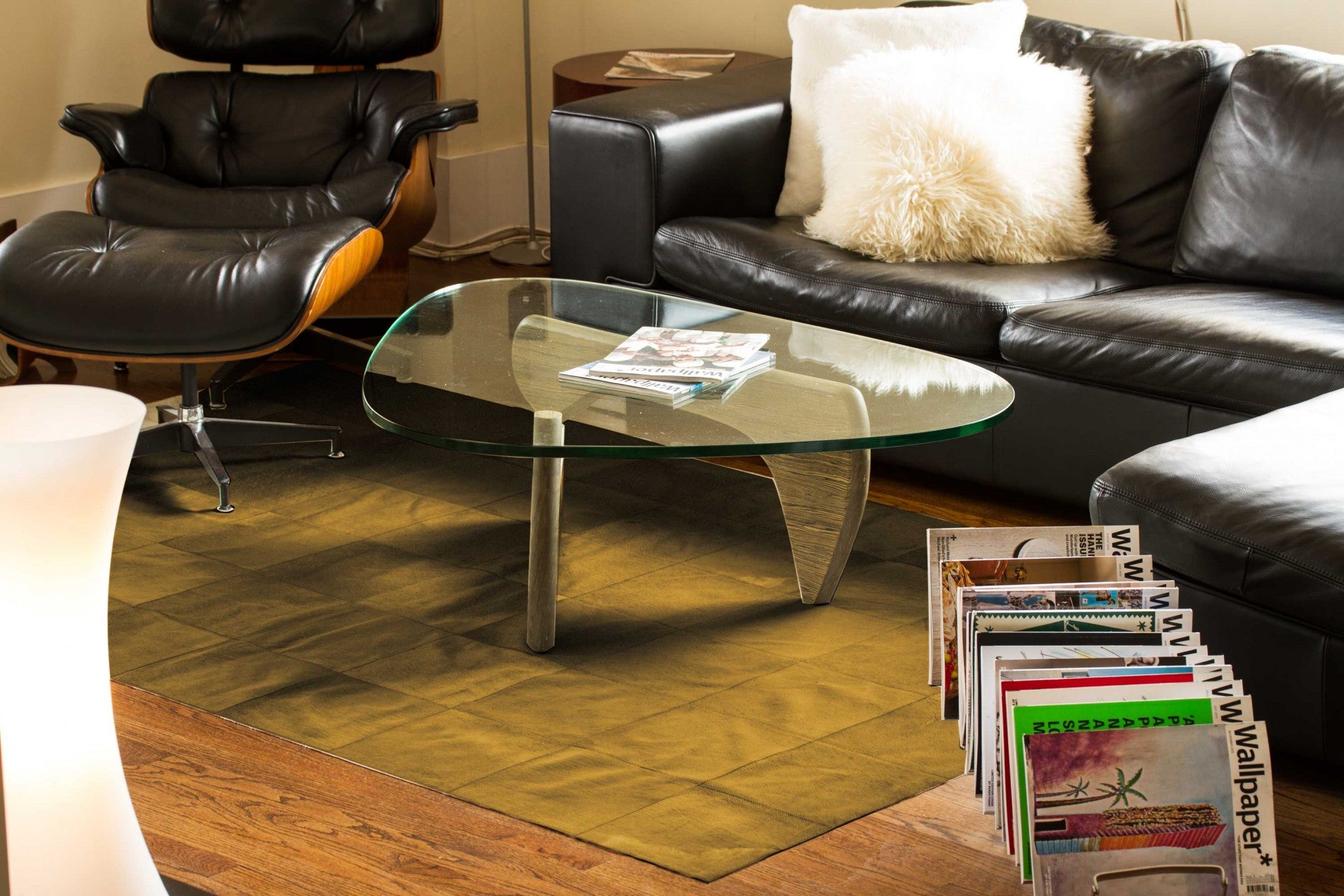 60" x 96" Tan, 10" Square Patches, Cowhide - Area Rug