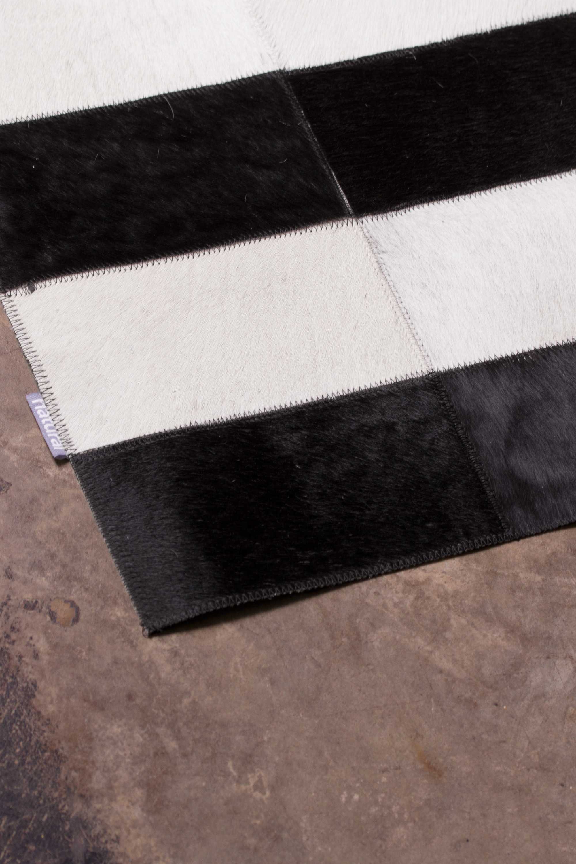 60" x 96" Black and White, Striped Natural, Stitched  - Area Rug