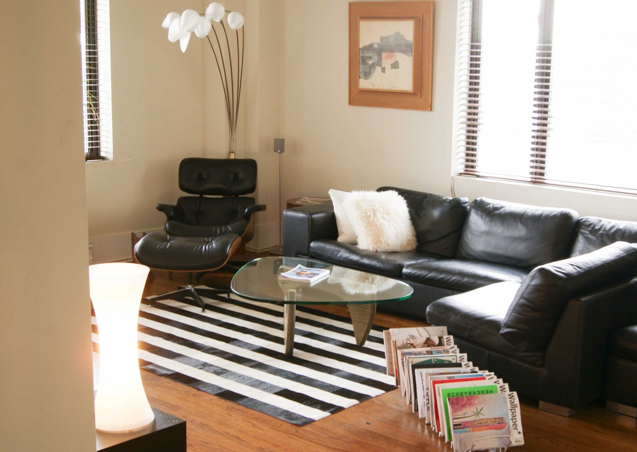 60" x 96" Black and White, Striped Natural, Stitched  - Area Rug