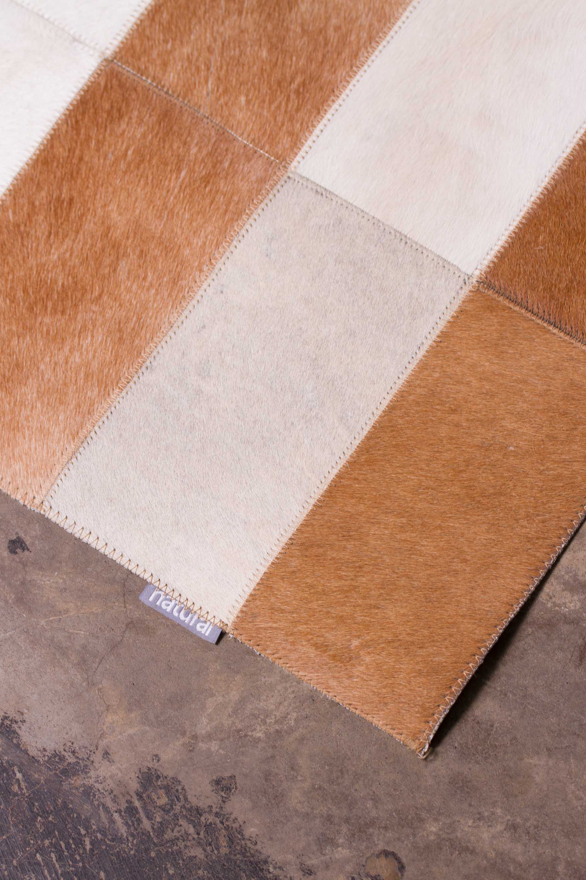 60" x 96" Brown, Striped Natural, Stitched Hide - Area Rug