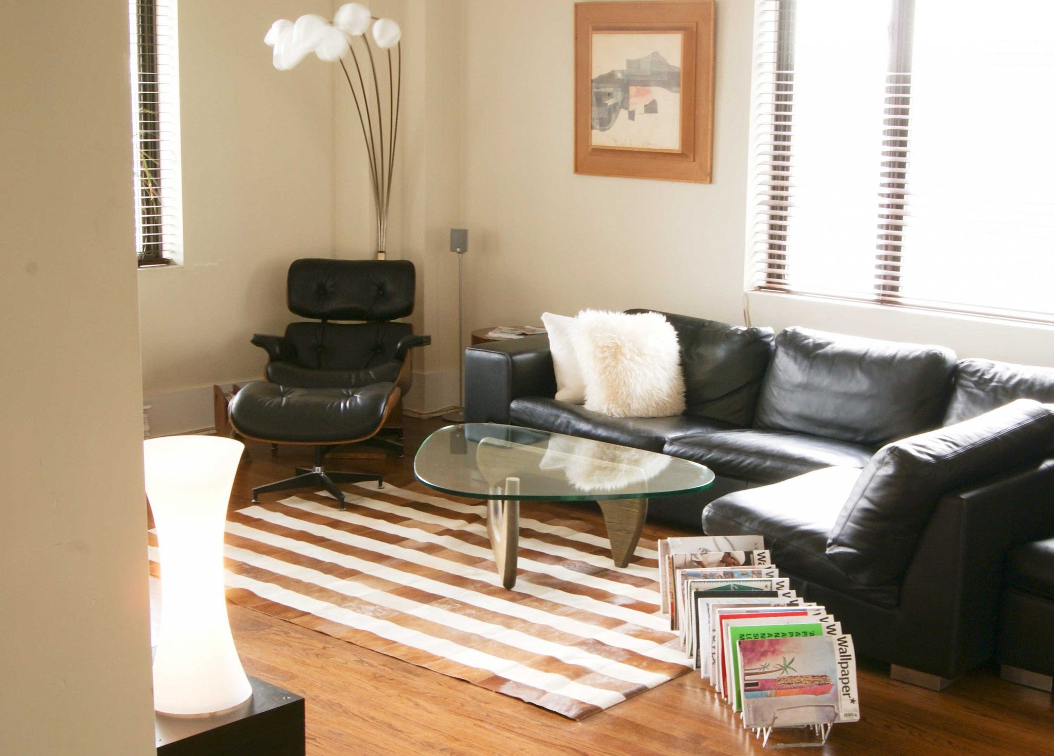 60" x 96" Brown, Striped Natural, Stitched Hide - Area Rug