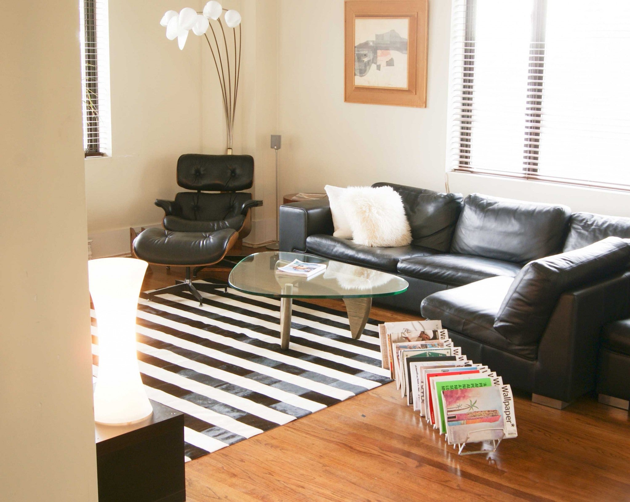 96" x 120" Black and White, Striped Natural Stitched Hide - Area Rug