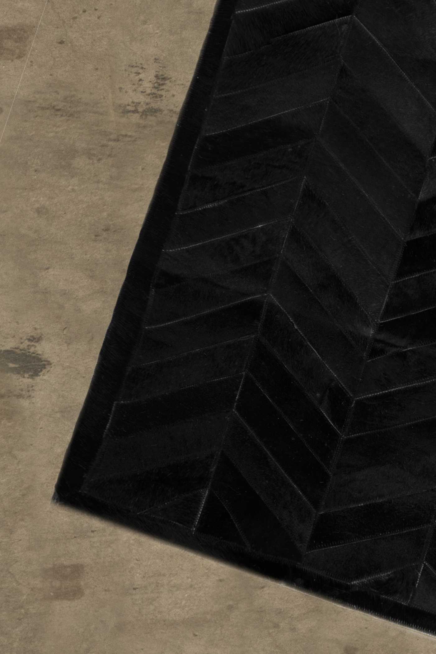 60" x 96" Black Parquet, Natural Stitched Cowhide - Area Rug