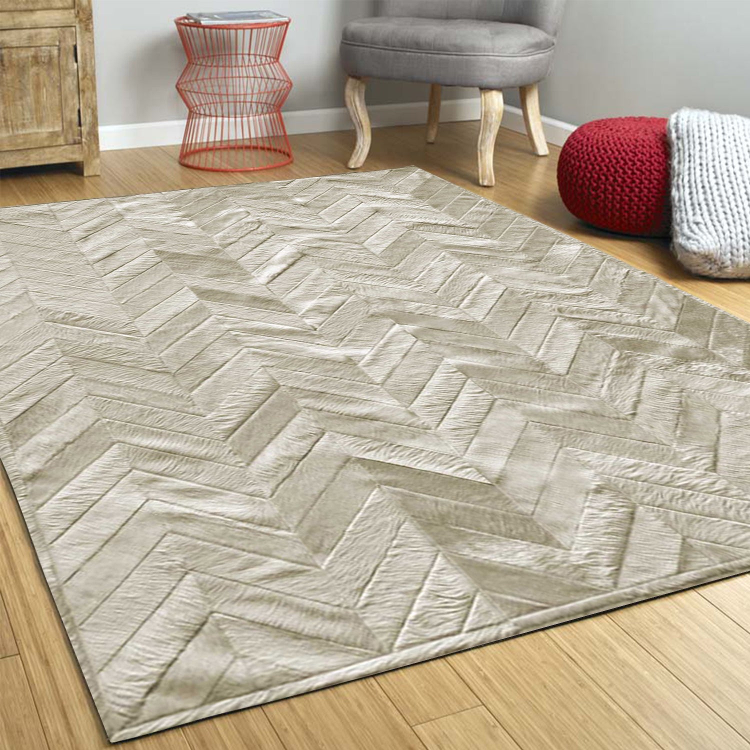 96" x 120" Natural Parquet, Natural Stitched Cowhide - Area Rug