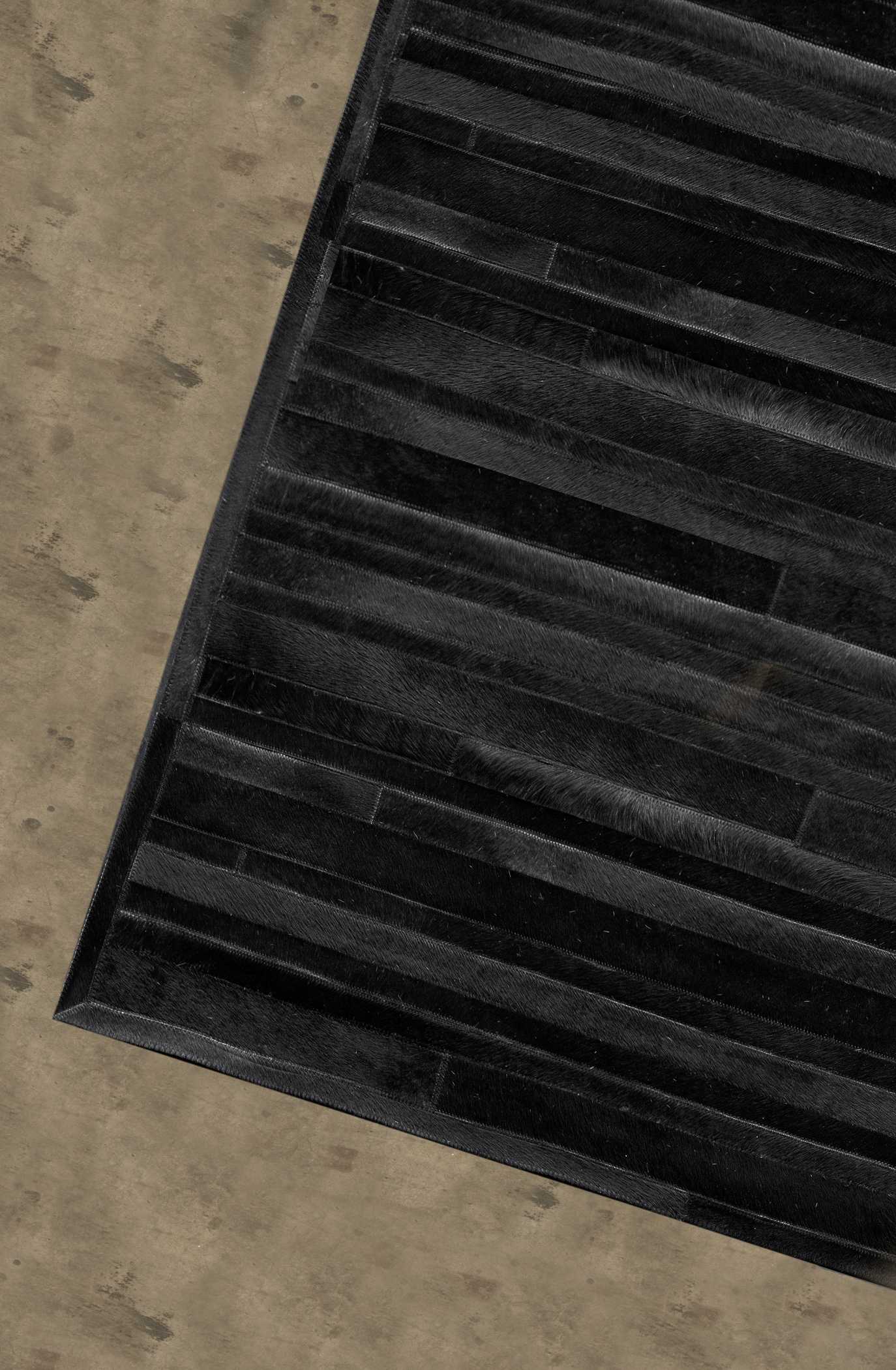 60" x 96" Black Linear, Cowhide Stitched - Area Rug