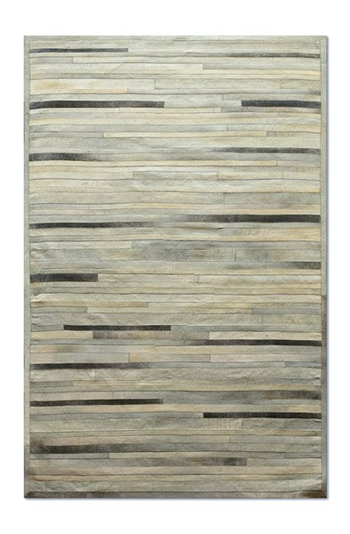 60" x 96" Gray Linear, Cowhide Stitched - Area Rug
