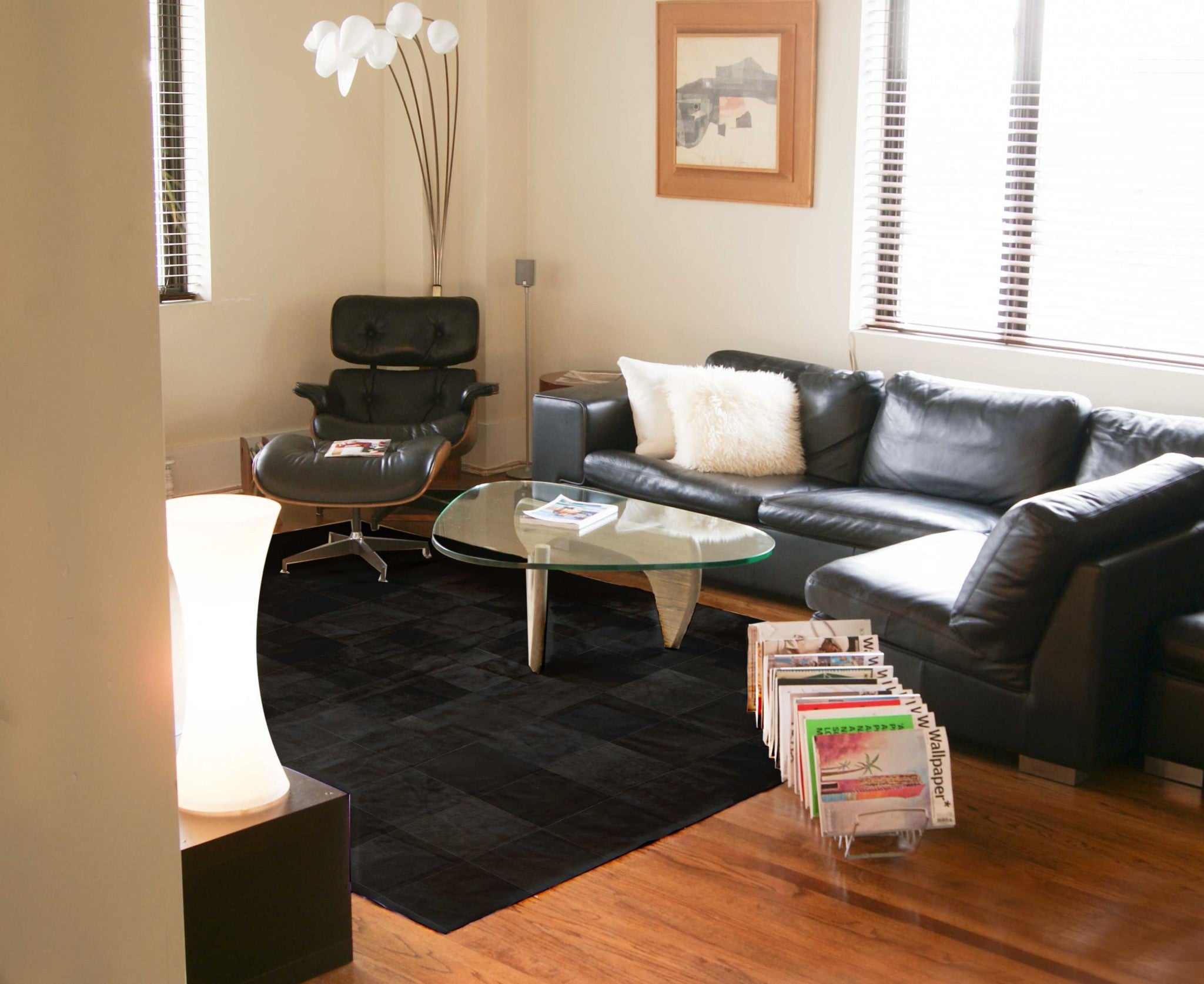 96" x 120" Black, 10" Square Patches, Cowhide - Area Rug