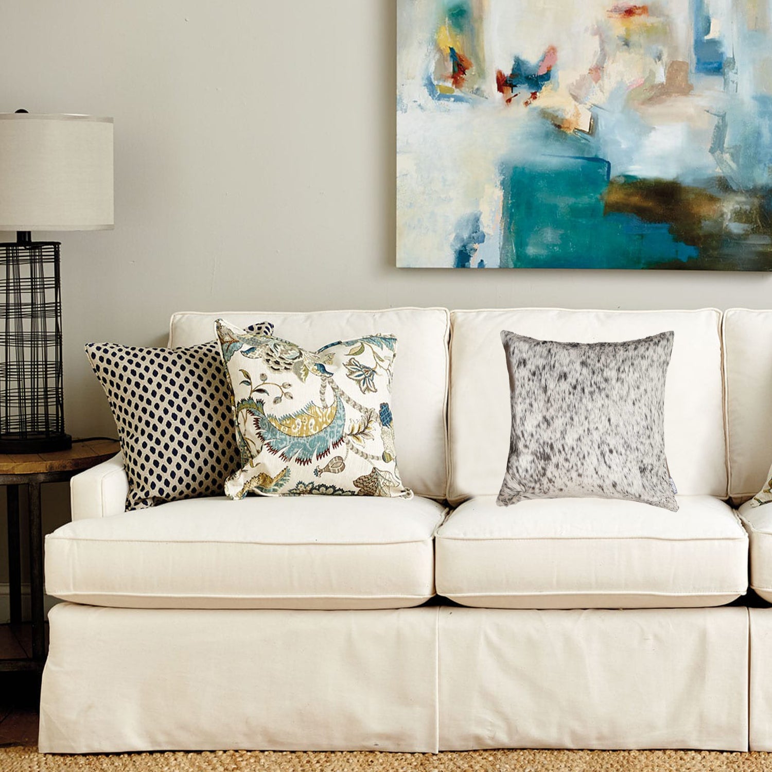 18" x 18" x 5" Salt And Pepper Gray And White Cowhide - Pillow