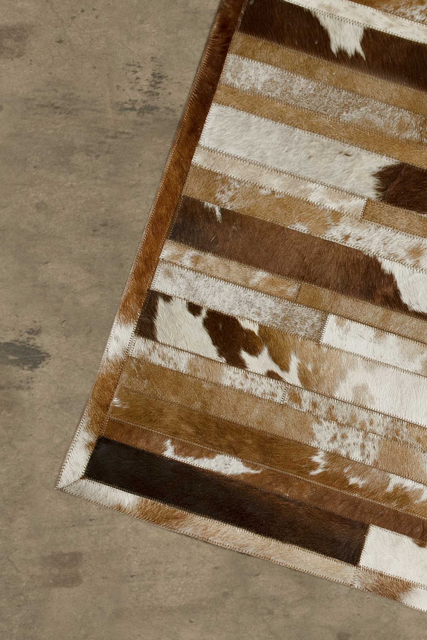96" x 120" Brown and White Linear, Cowhide Stitched - Area Rug