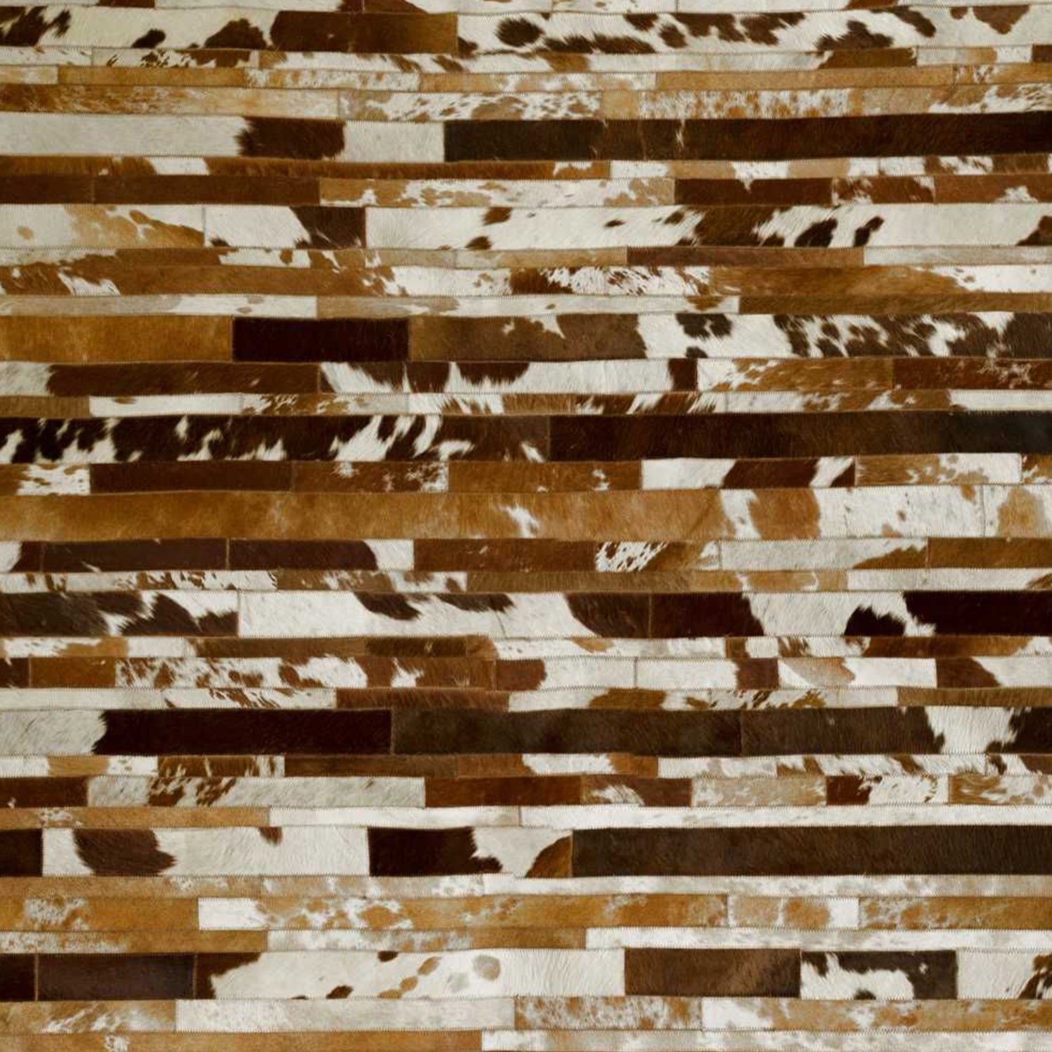 96" x 120" Brown and White Linear, Cowhide Stitched - Area Rug