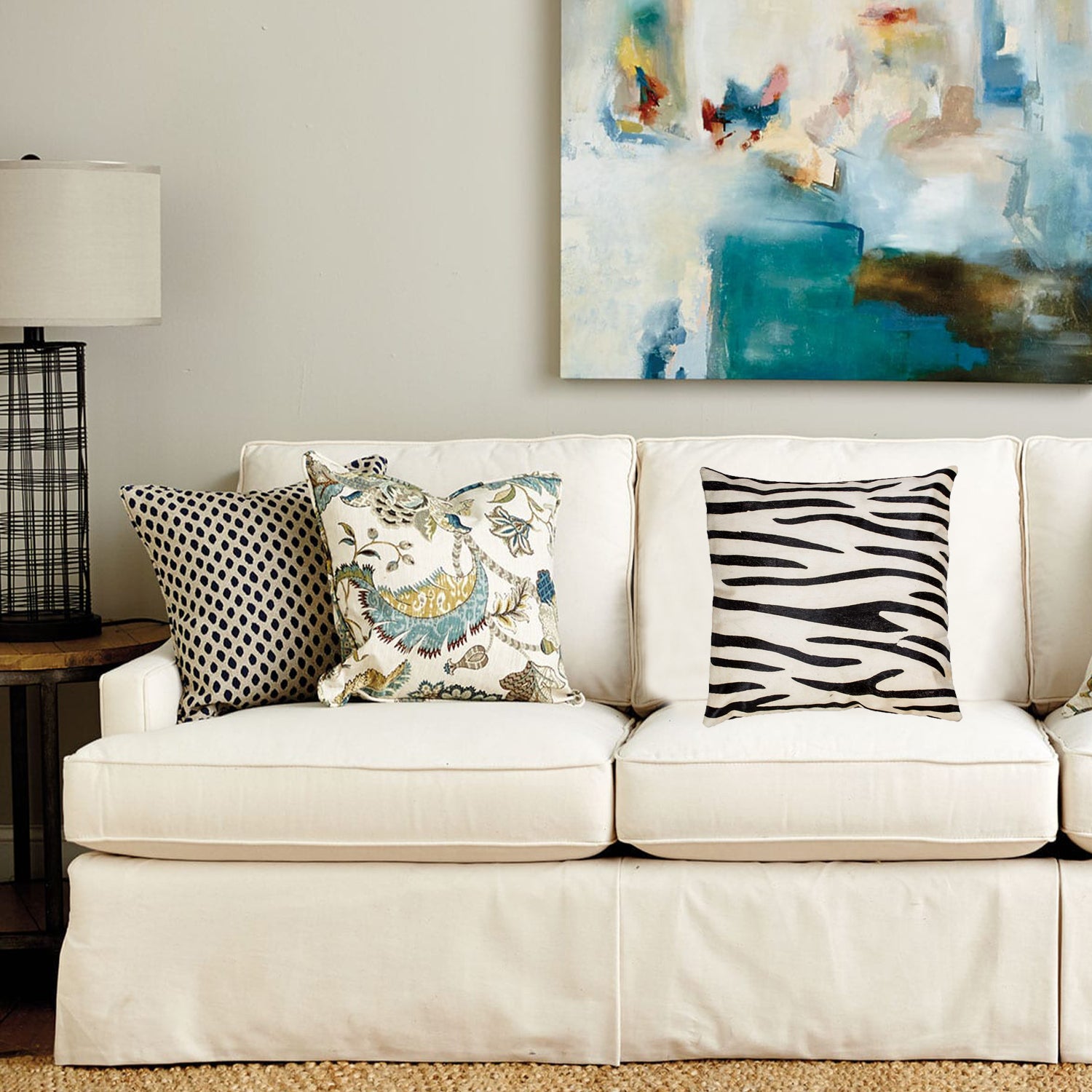 18" x 18" x 5" Black And White Cowhide - Pillow