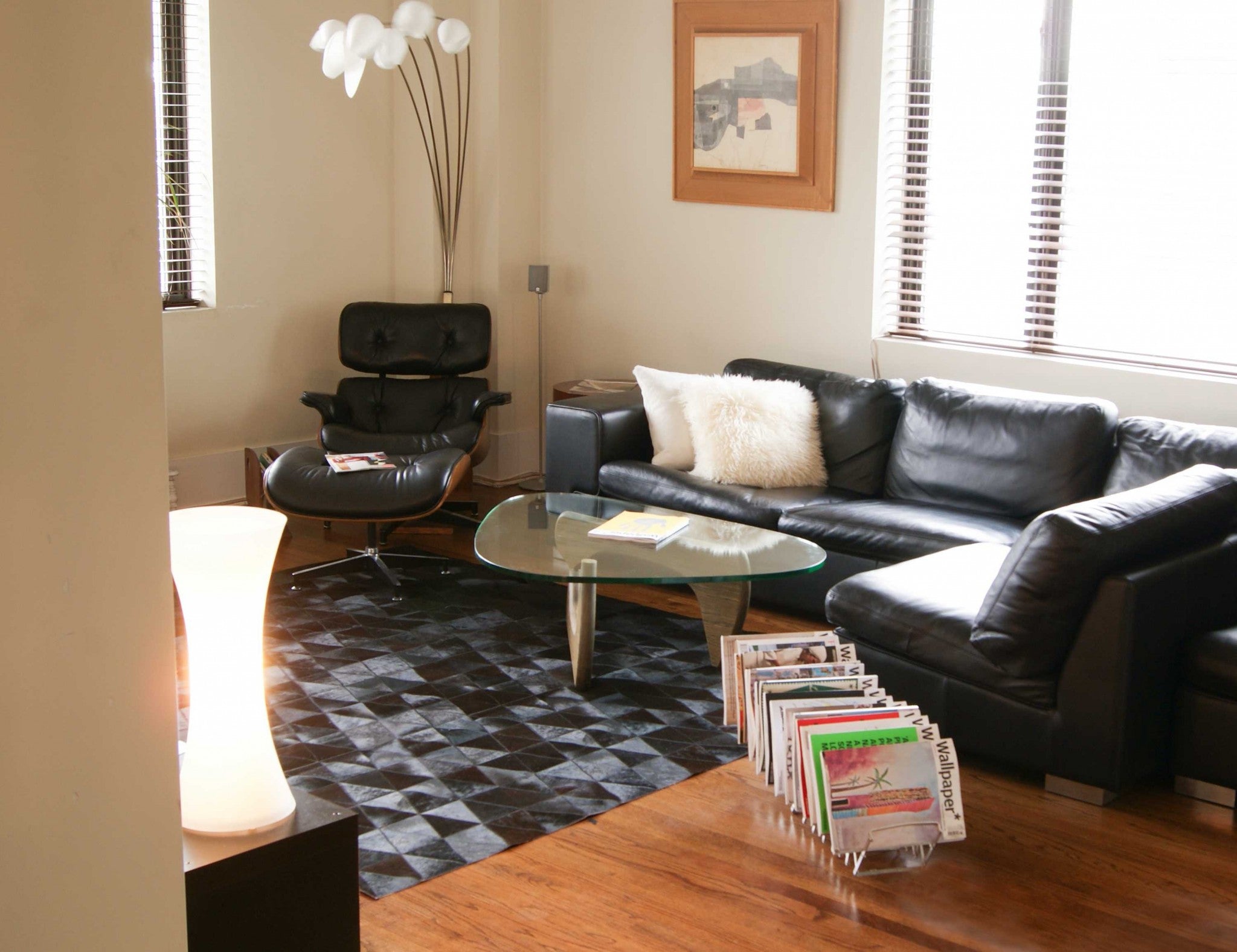 96" x 120"  Black Mosaik, Natural Stitched, Cowhide - Area Rug