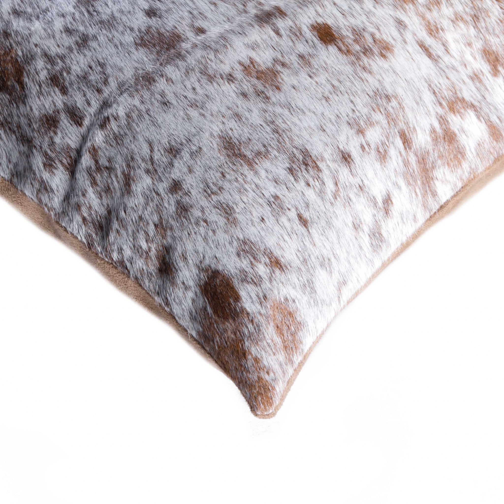 18" x 18" x 5" Salt And Pepper Brown And White Cowhide - Pillow
