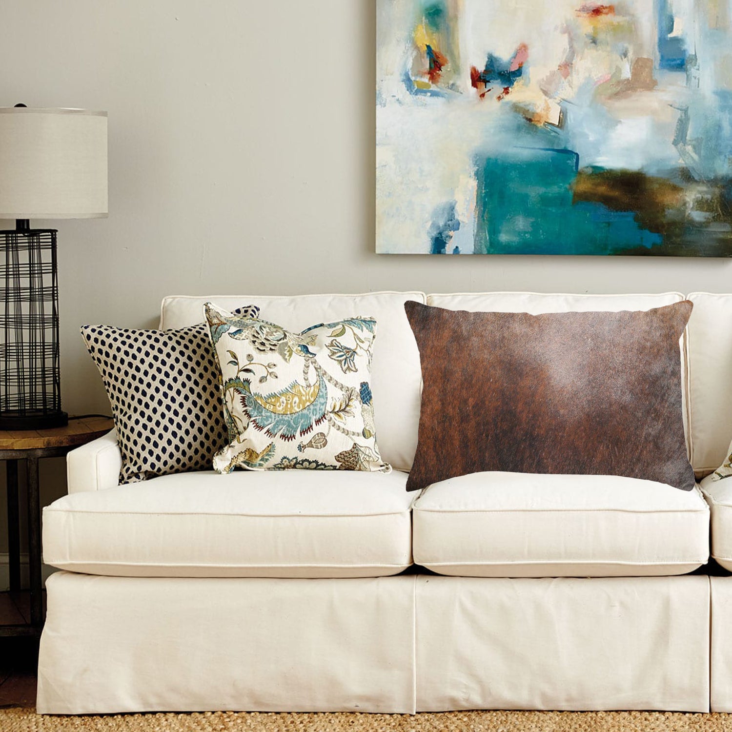 12" x 20" x 5" Brown Cowhide - Pillow