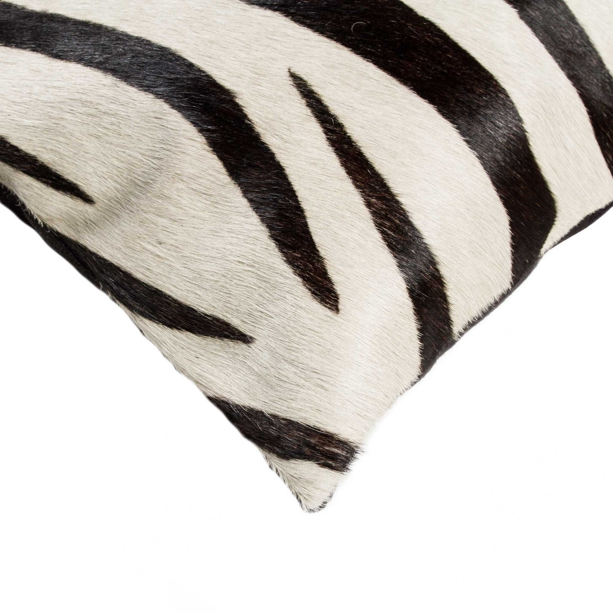 12" x 20" x 5" Zebra Black On Off White Cowhide - Pillow