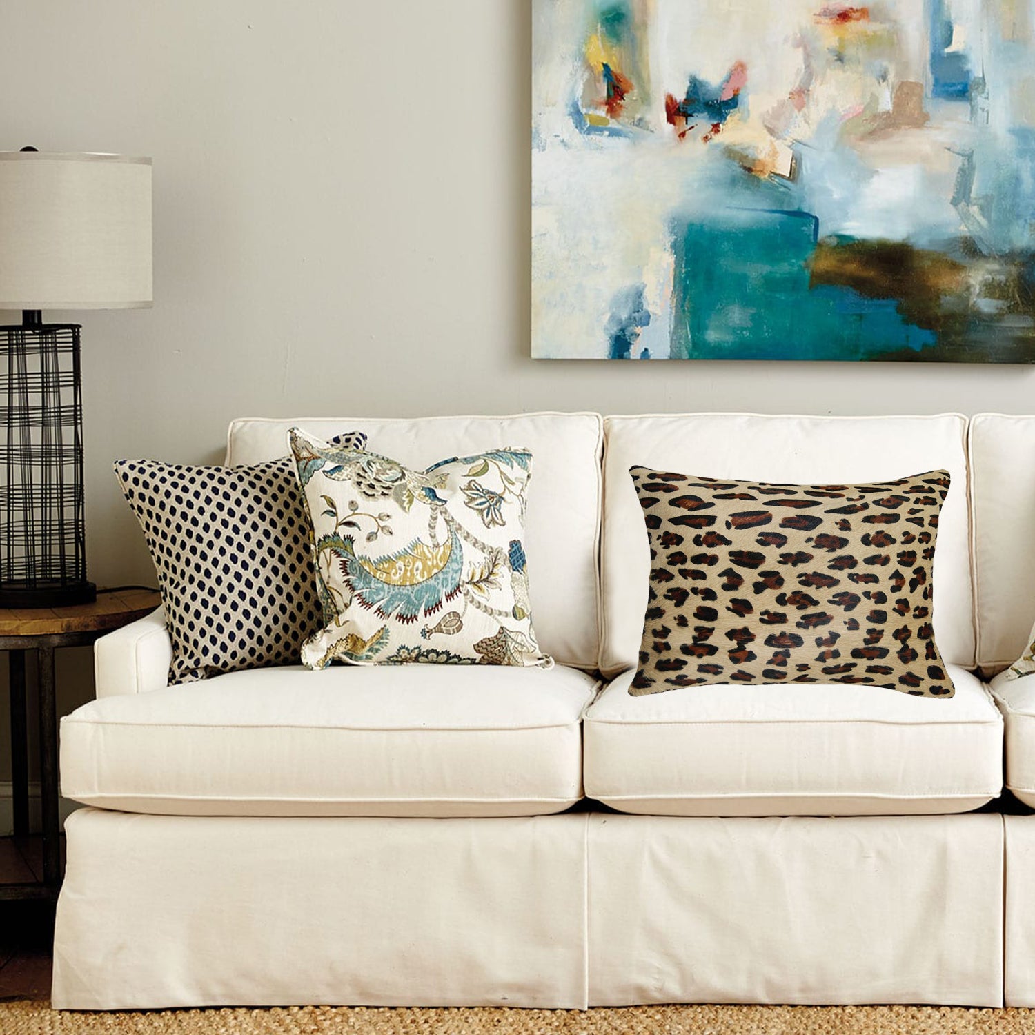 12" x 20" x 5" Leopard Cowhide - Pillow