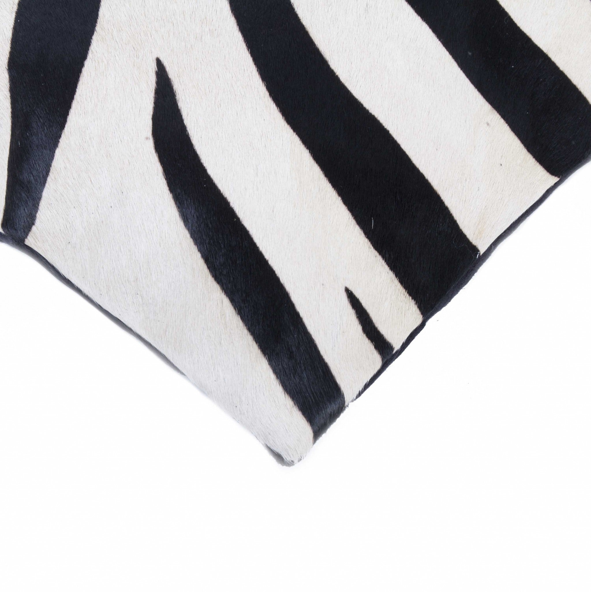 12" x 20" x 5" Zebra Black On White Cowhide - Pillow