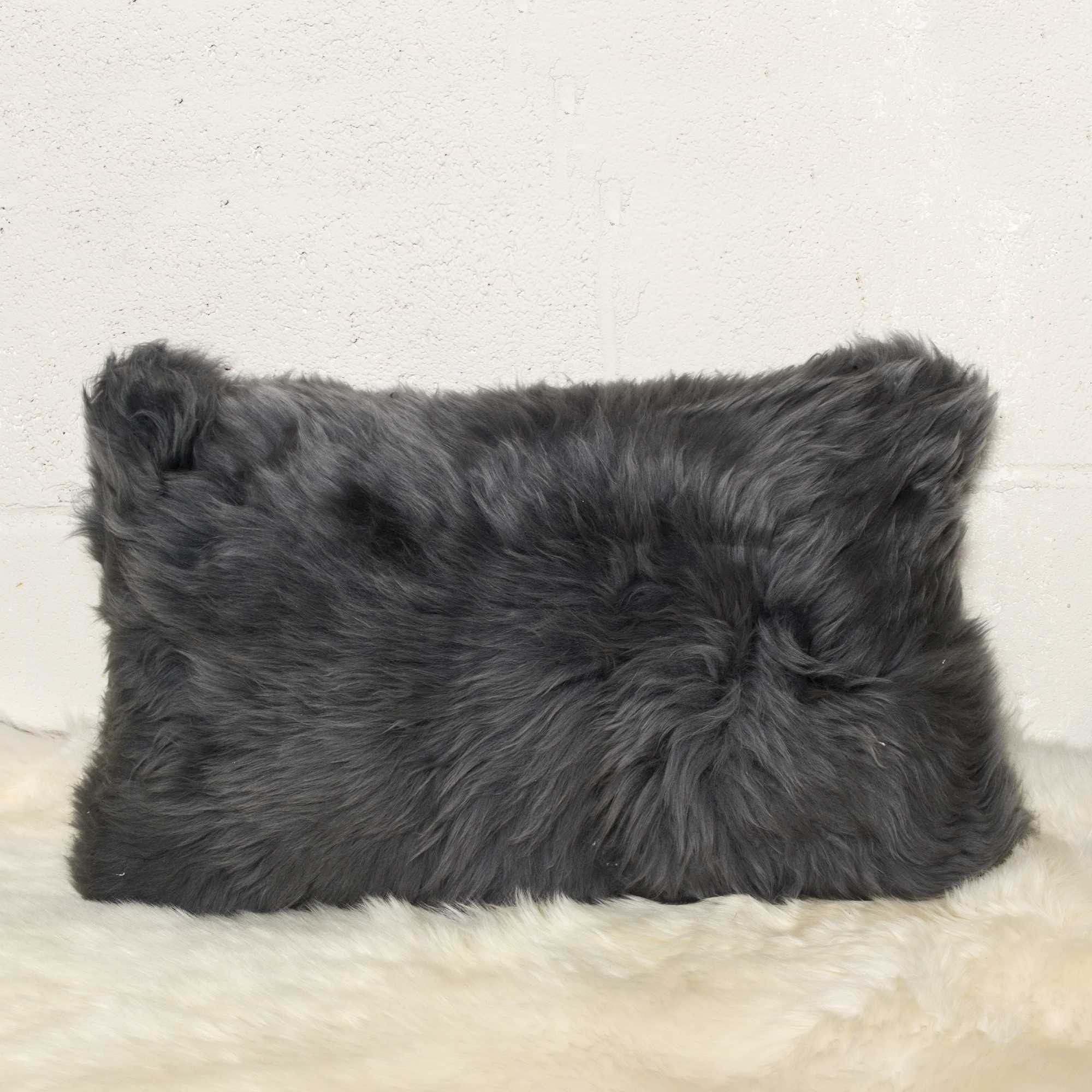 12" x 20" x 5" Gray Sheepskin - Pillow