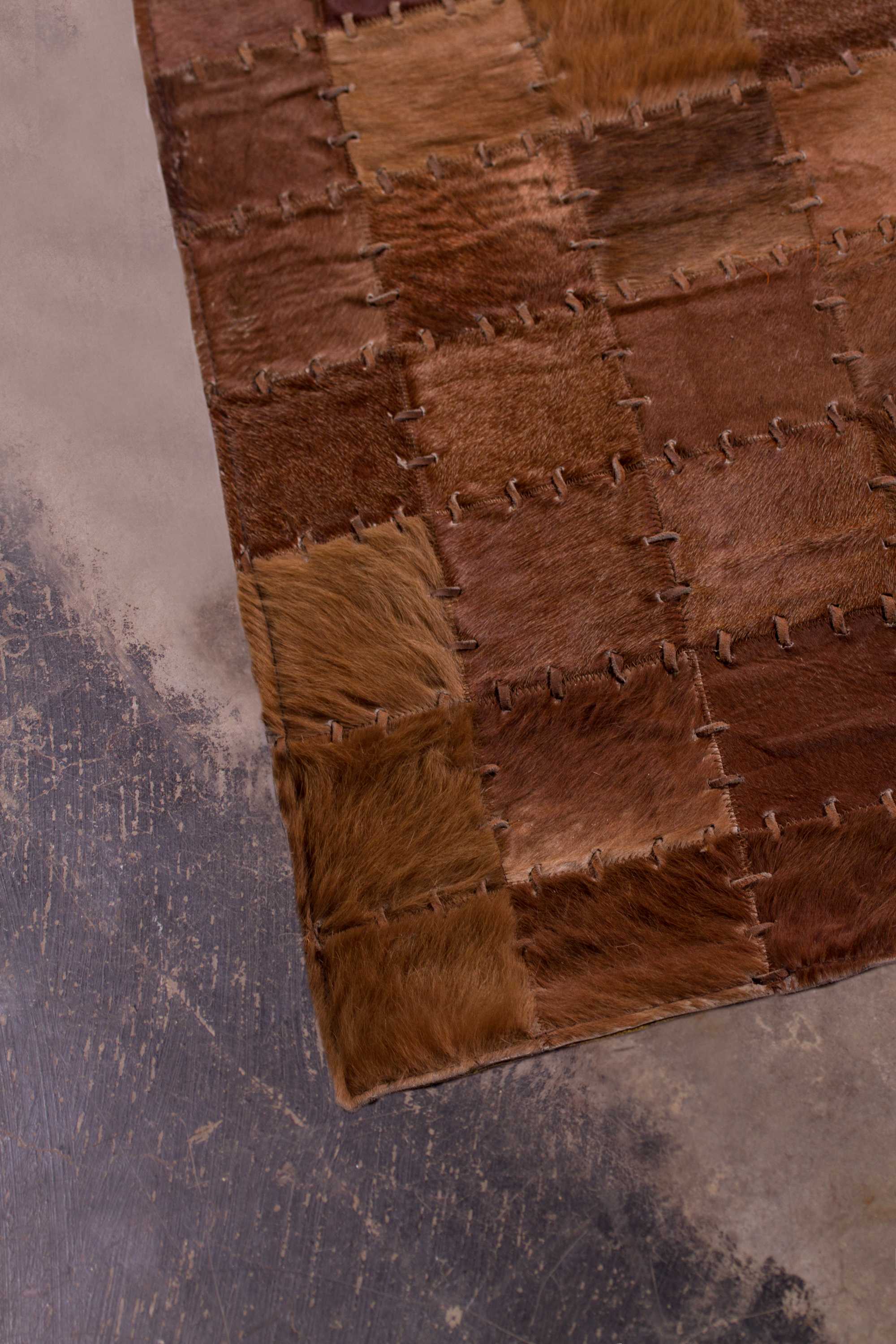 60" x 96" Chocolate, 4" Square Patches, Cowhide - Area Rug