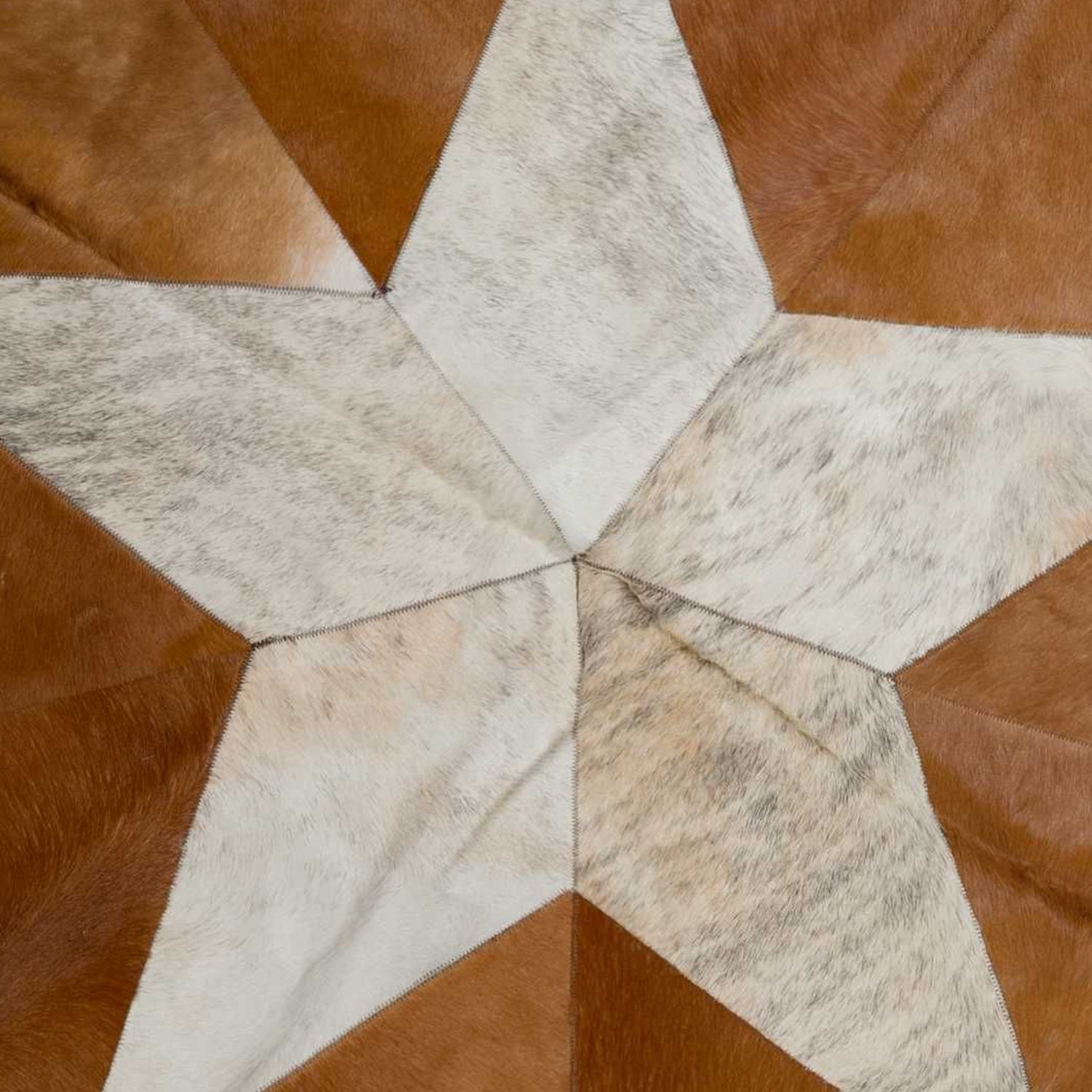 42" x 42" Brown And Natural, Star Stitch Round Cowhide - Area Rug