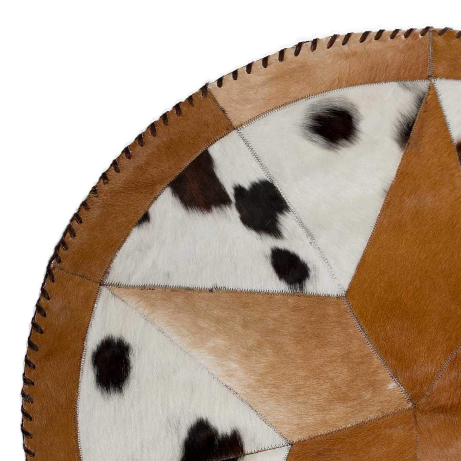 42" x 42" Tricolor, Natural Star Stitch Round Cowhide - Area Rug