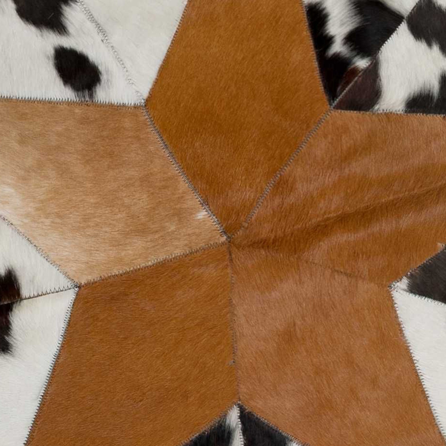 42" x 42" Tricolor, Natural Star Stitch Round Cowhide - Area Rug