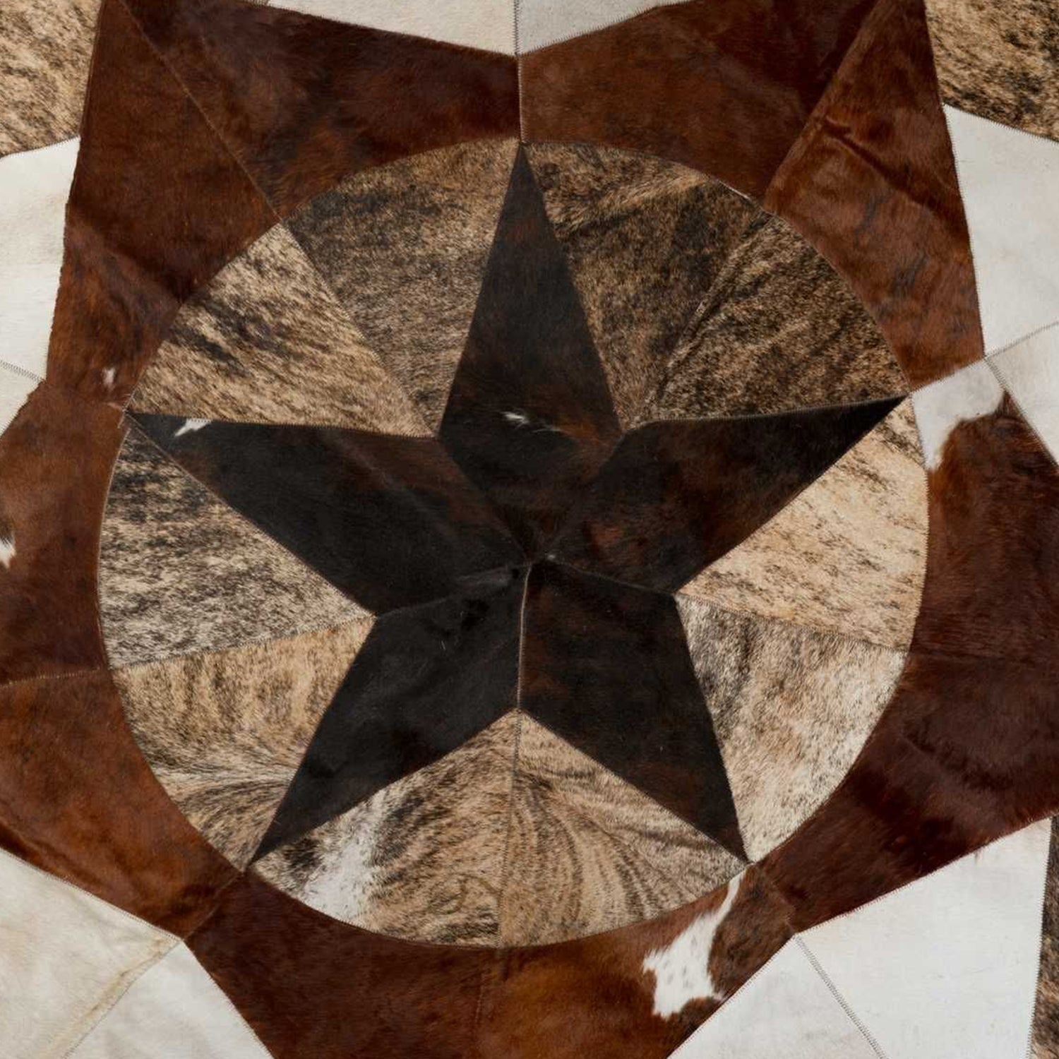 60" x 60"  Tricolor, Tri-Star Stitch, Round, Cowhide - Area Rugs