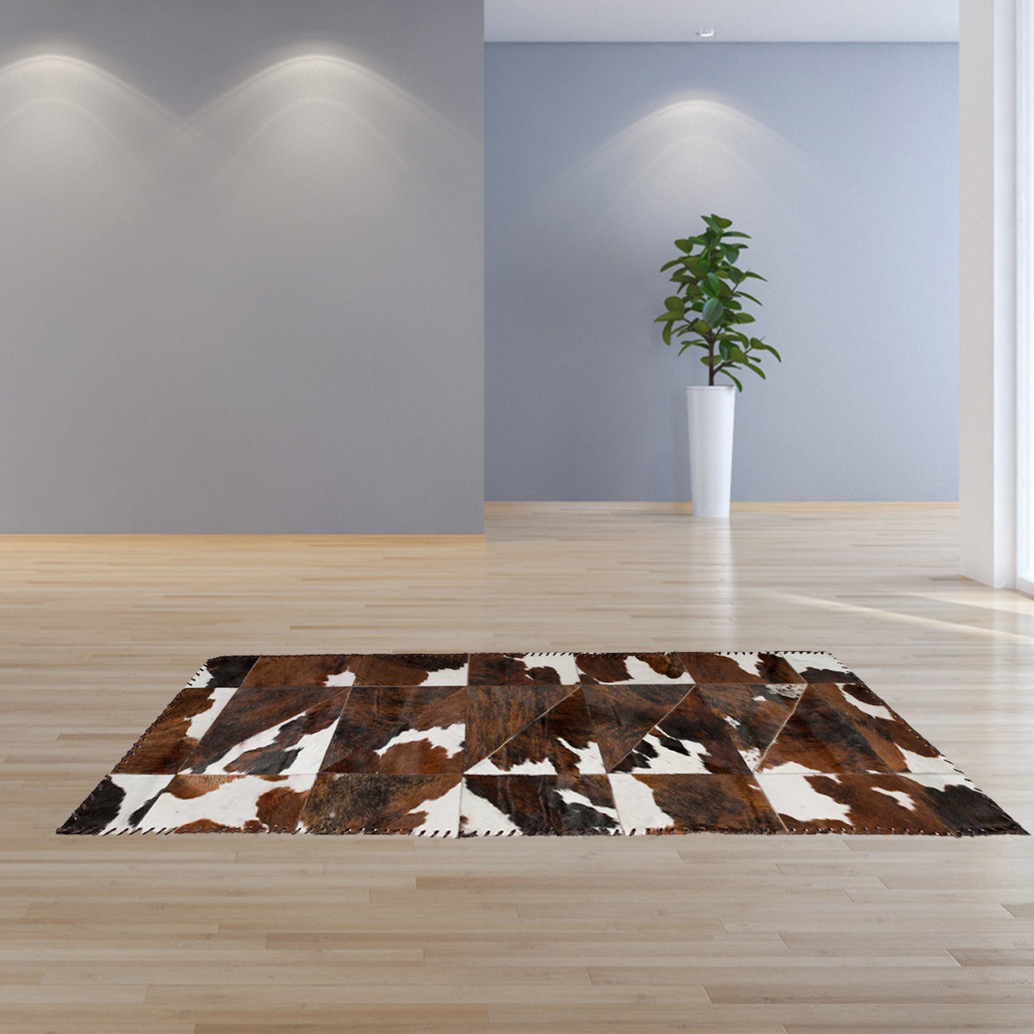 2" x 6" Chocolate And Natural Runner Stitch Cowhide - Area Rug