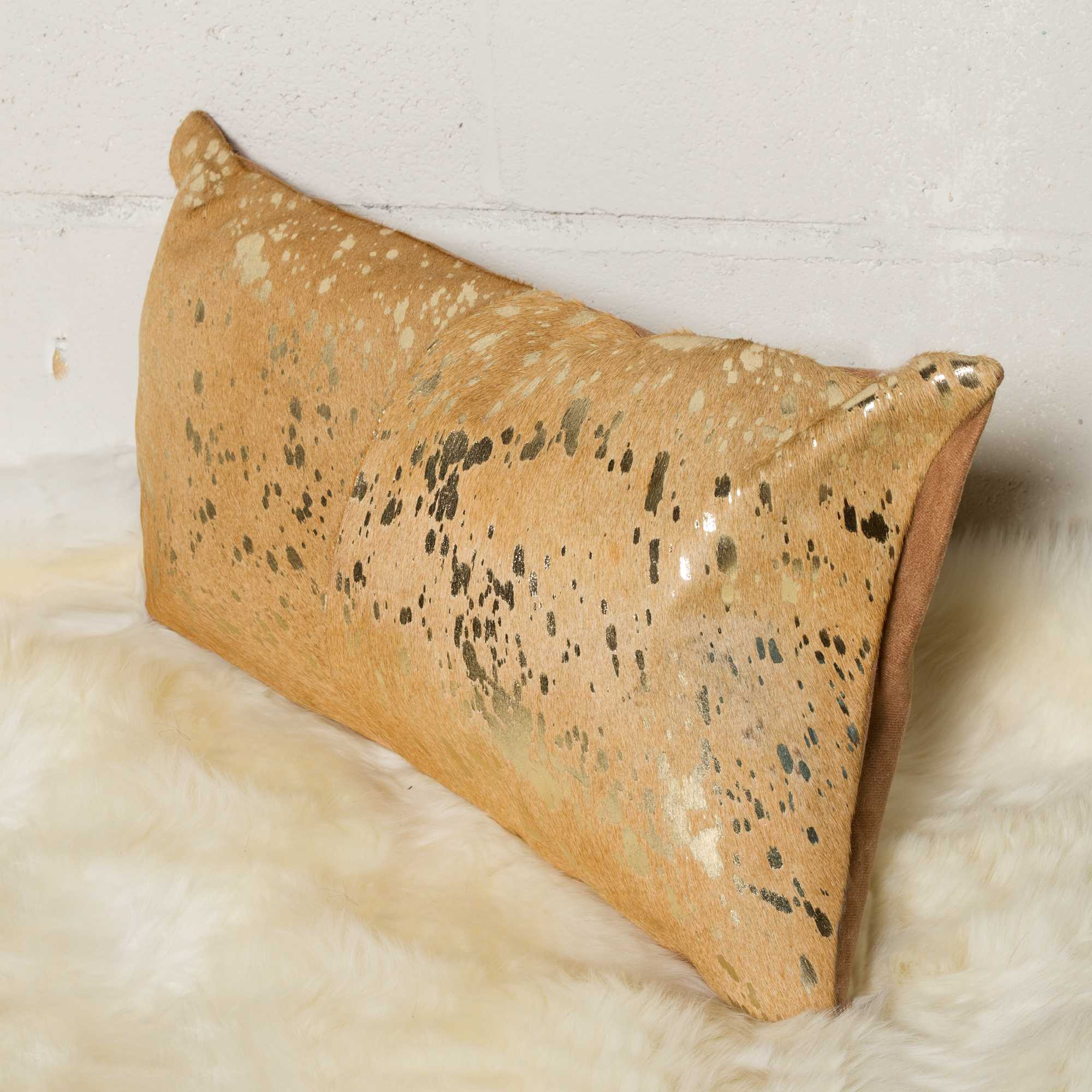 12" x 20" x 5" Gold And Tan Cowhide - Pillow