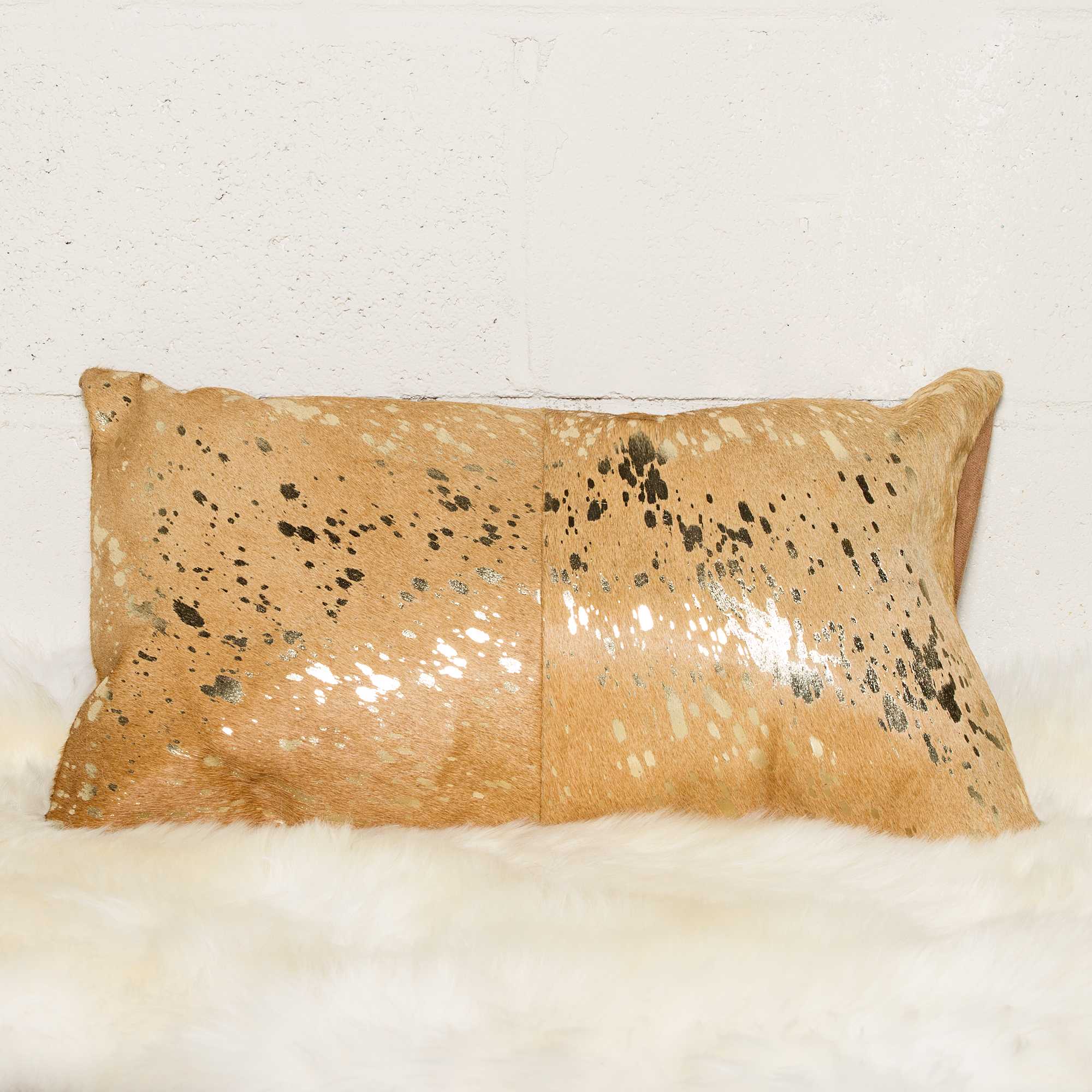 12" x 20" x 5" Gold And Tan Cowhide - Pillow